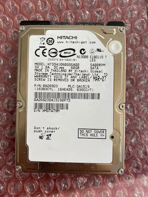 Hitachi Travelstar 60GB 2.5 SATA Laptop HDD HTS541060G9SA00 5400RPM