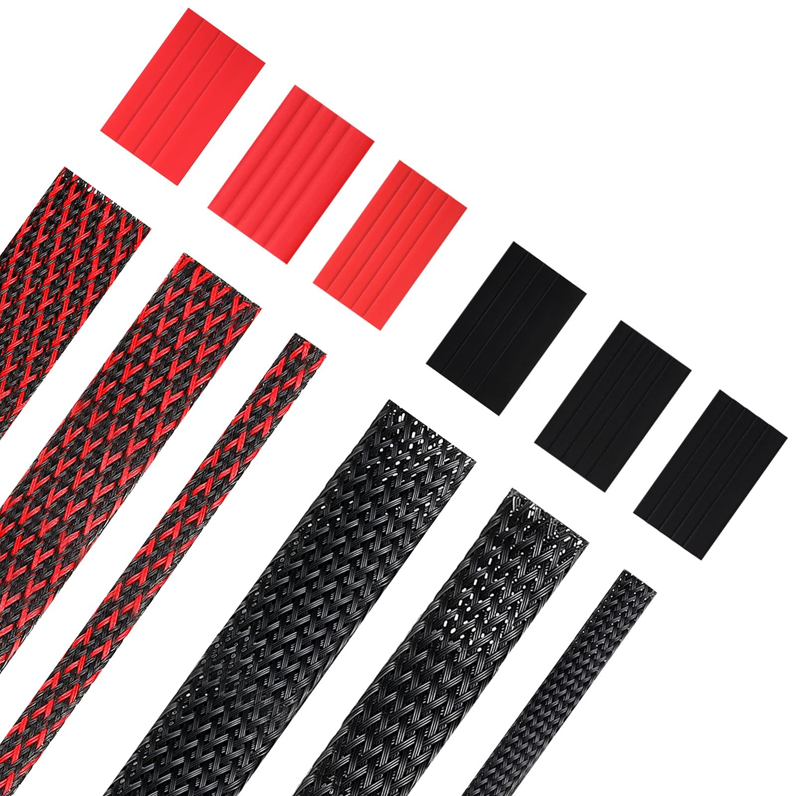 Xuniea 96ft Wire Loom Braided Cable Sleeve 1/2, 1/4, 3/8 Inch, Black and Red