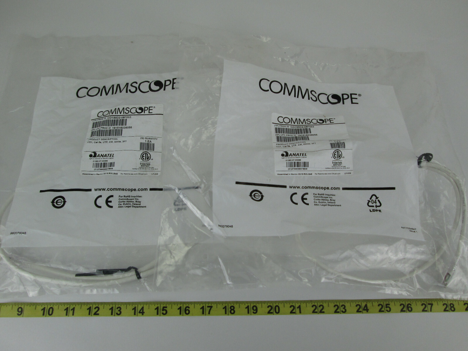 Lot of 2 New NOS Commscope CO1 Cat 5e CAT5e UTP CM White 3ft Cable CO155D2 SKUS1