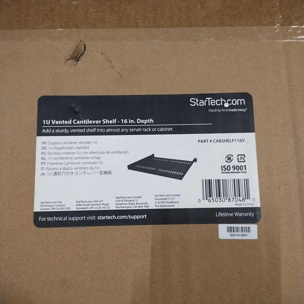 STARTECH CABSHELF116V 1U VENTED SERVER RACK CABINET SHELF 16" DEEP CANTILEVER