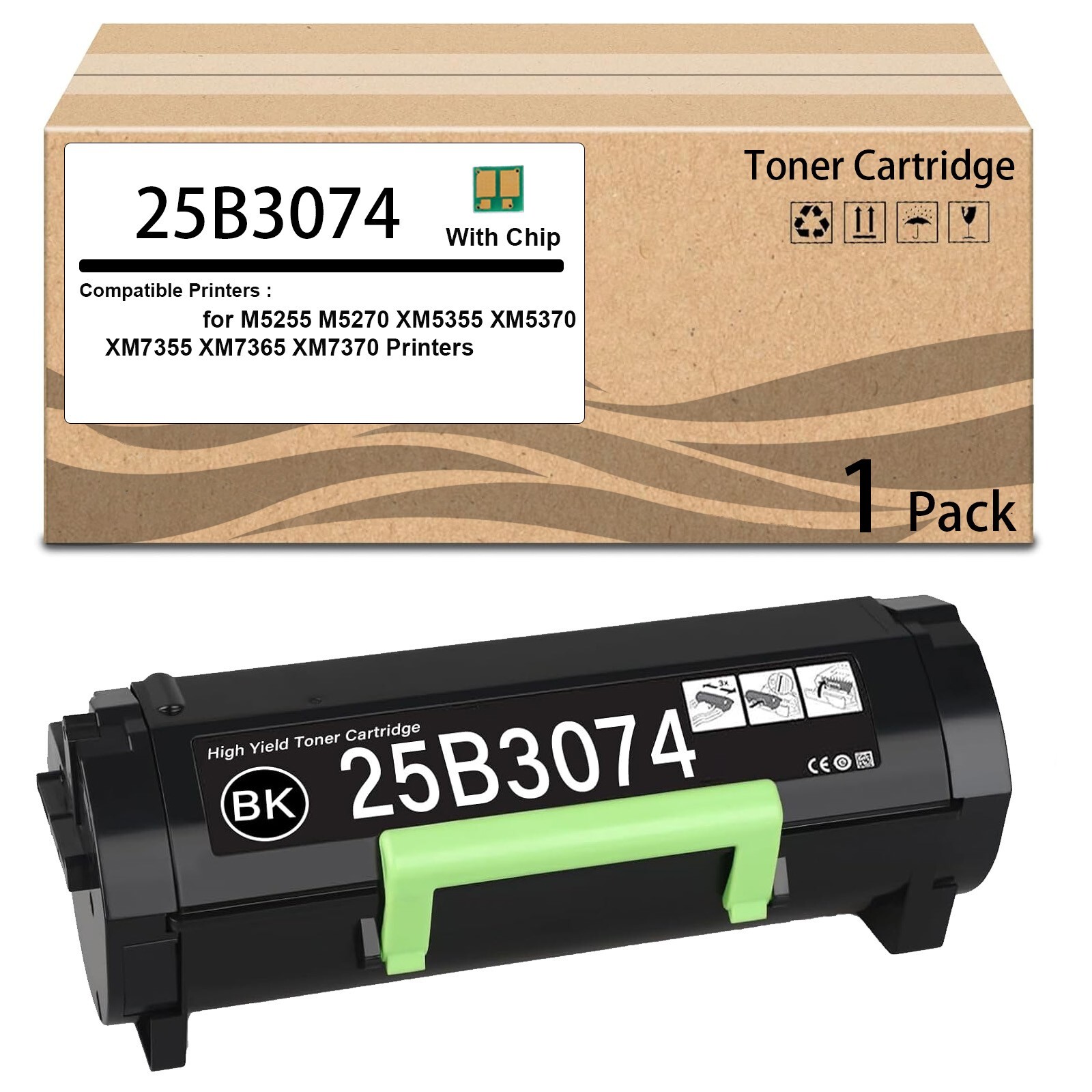 1 Pack 25B3074 Extra High Yield Toner Cartridge Compatible for 25B3074 Black