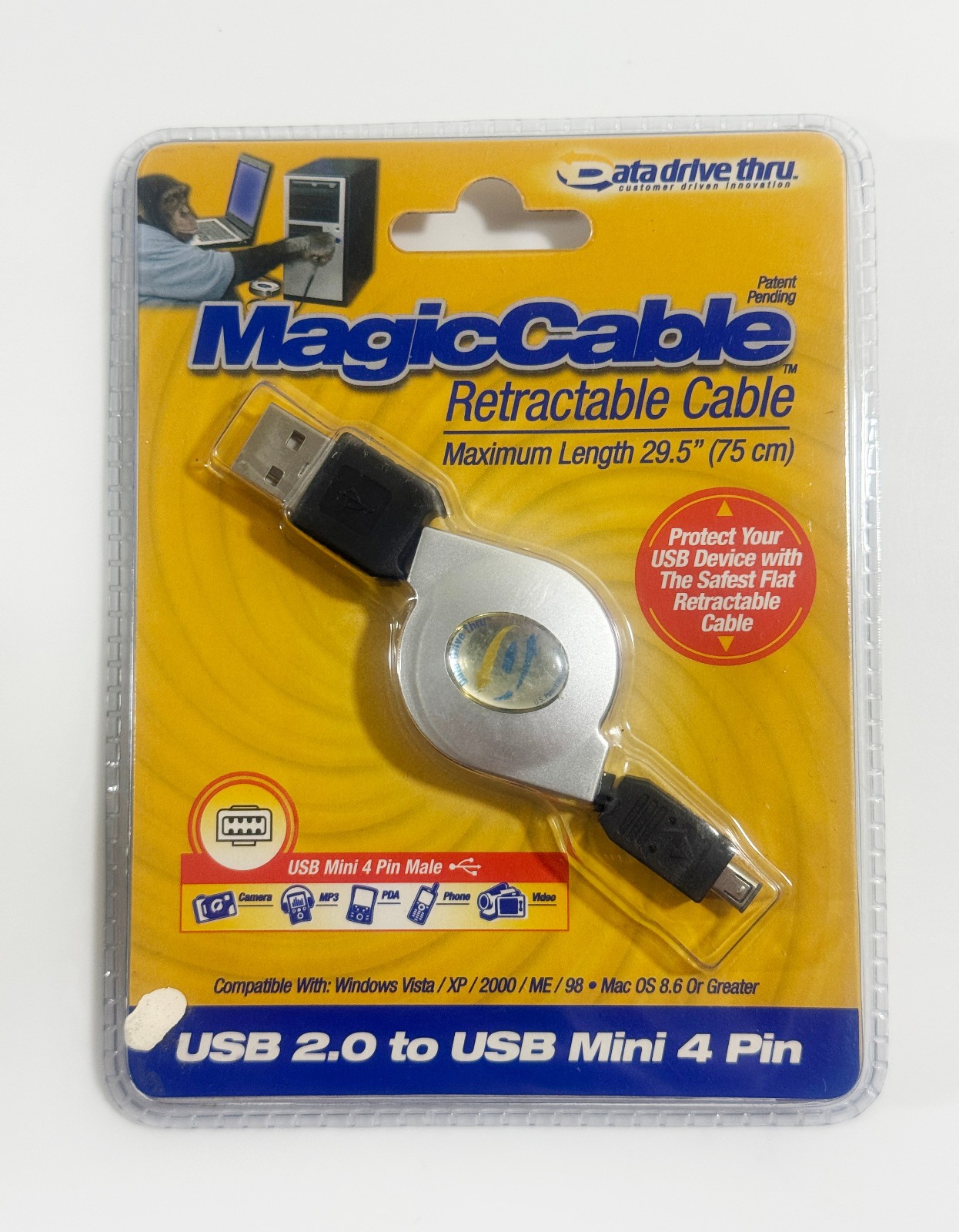 Data Drive Thru Tornado MagicCable Retractable Cable USB 2 To USB Mini 4 Pin