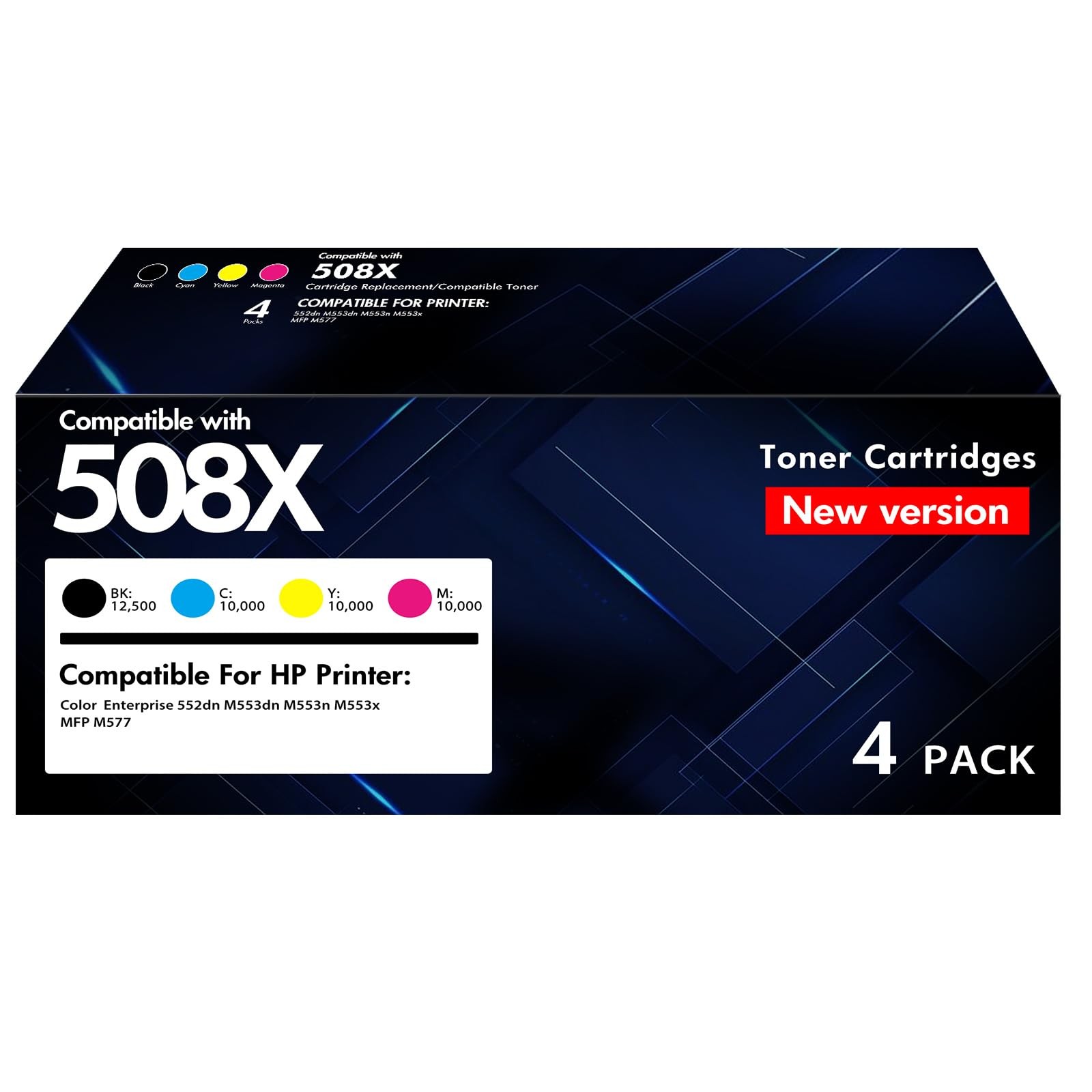** New HP Toner | 508X / 508A | Black / Color | With Chips | Compatible | 4-Pack