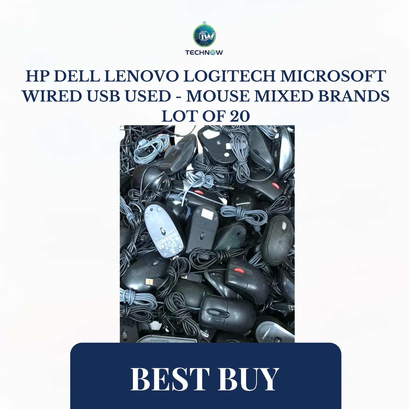 HP Dell Lenovo Logitech Microsoft Wired USB Used - Mouse MIXED BRANDS LOT OF 20