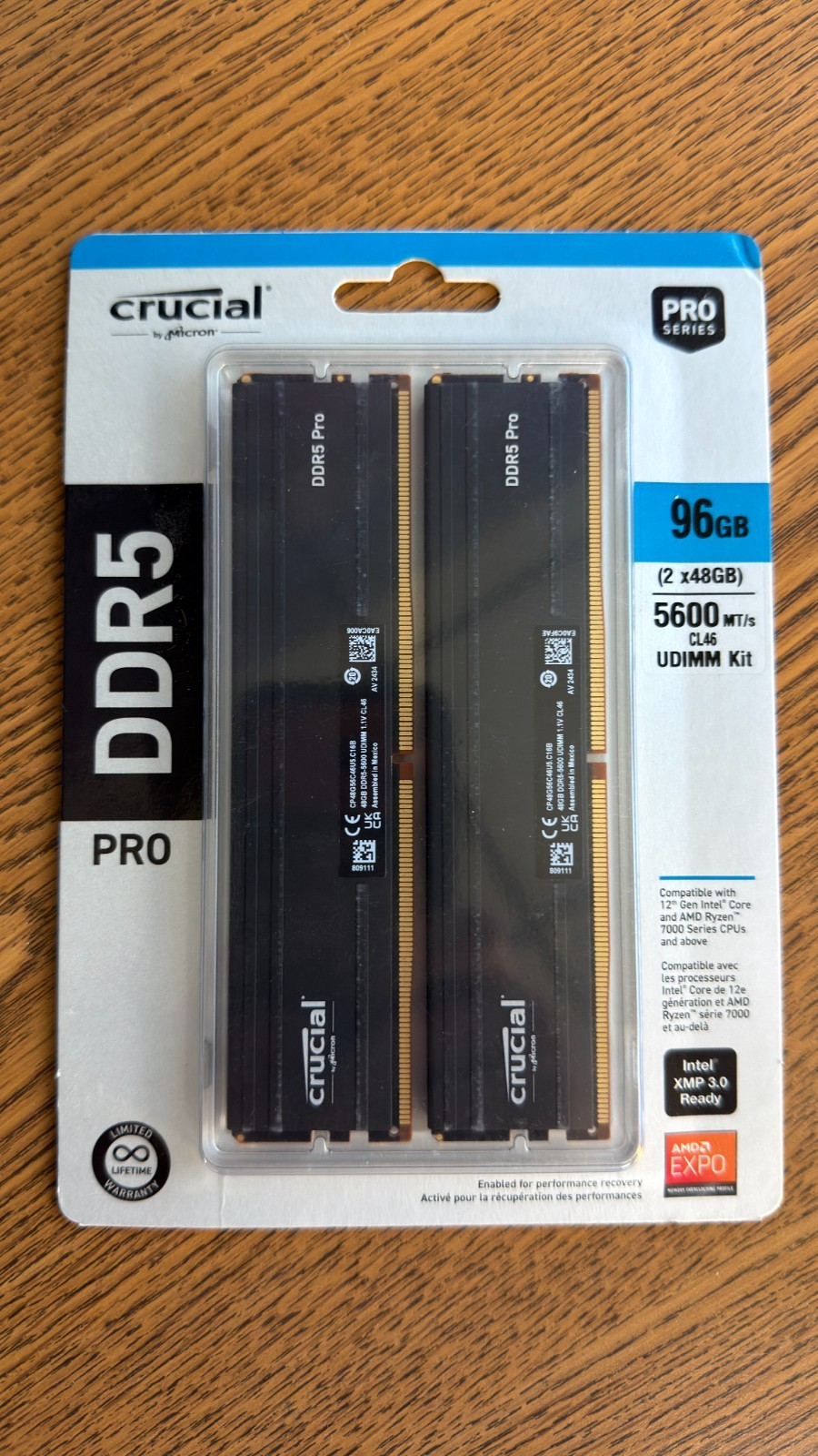 Crucial Pro 96GB 2x48GB DDR5-5600 CL46 XMP EXPO [Lifetime Warranty]