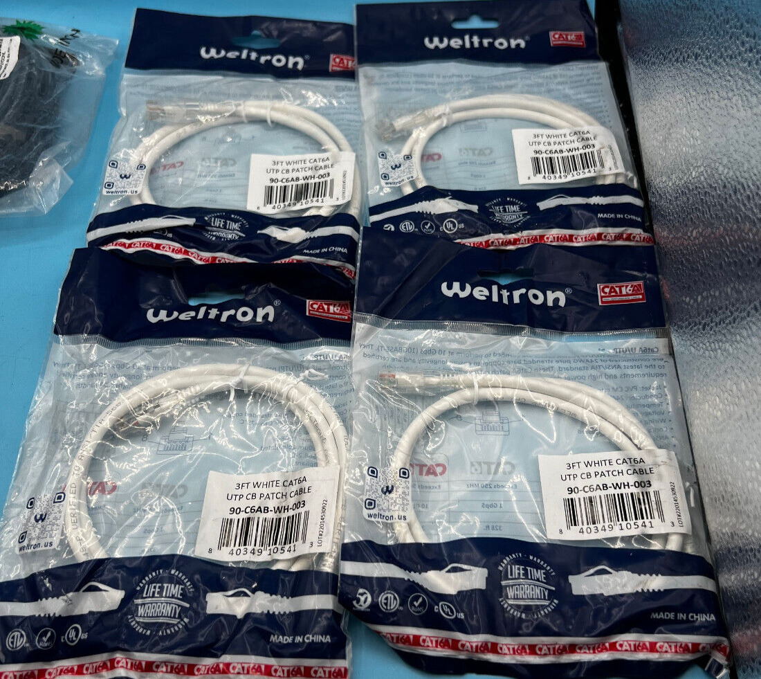WELTRON 90-C6AB-WH-003 3FT WHITE CAT 6A PATCH CABLE LOT OF 4