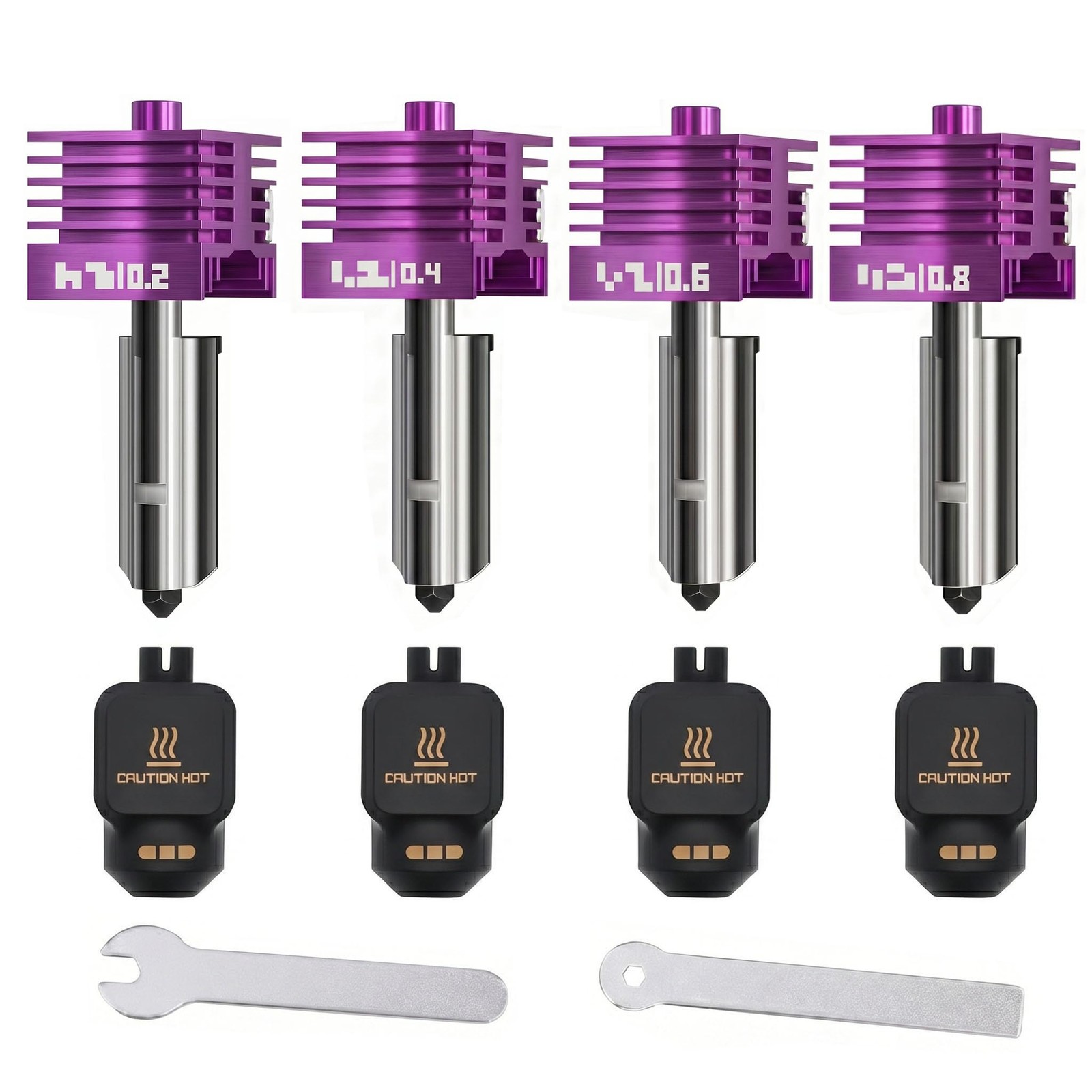 Orionix Hardened Steel Nozzle Hotend Kit, 0.2mm+0.4mm+0.4mm+0.6mm, Purple, 4 PCS