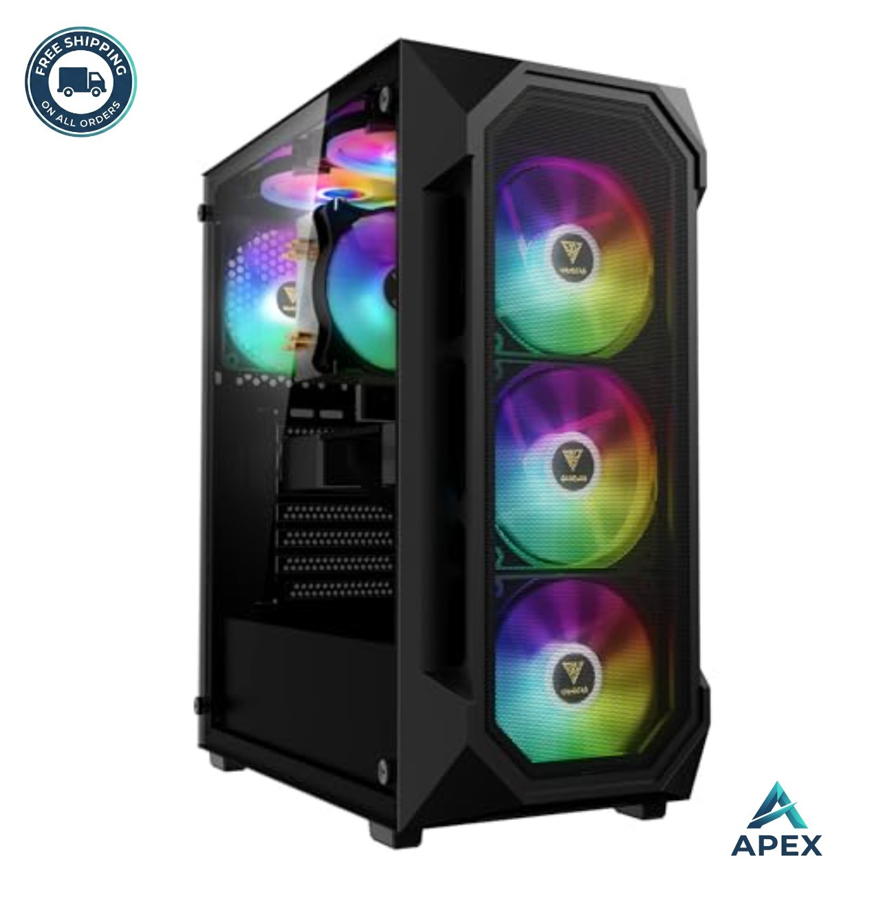 ATX Mid Tower Gaming PC Case Tempered Glass 4x 120mm ARGB Fans Mesh Front