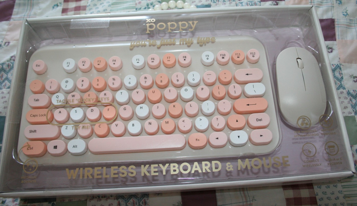 xo poppy wireless keyboard & mouse set for Windows,Apple & Android Battery Beige