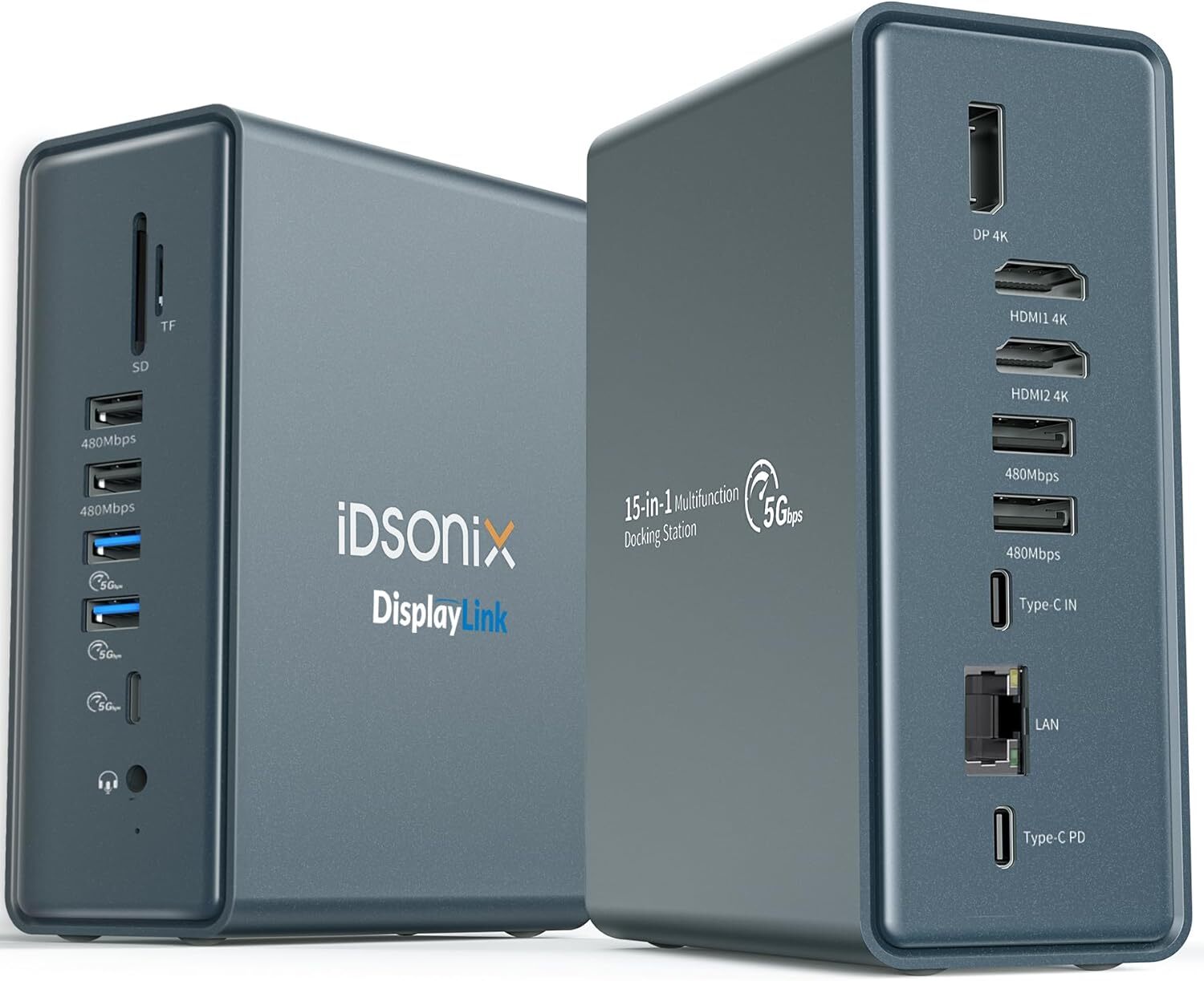 iDsonix 15 in 1 USB C 3.0 Laptop Docking Station with 2 HDMI 4K 100W PD for PC