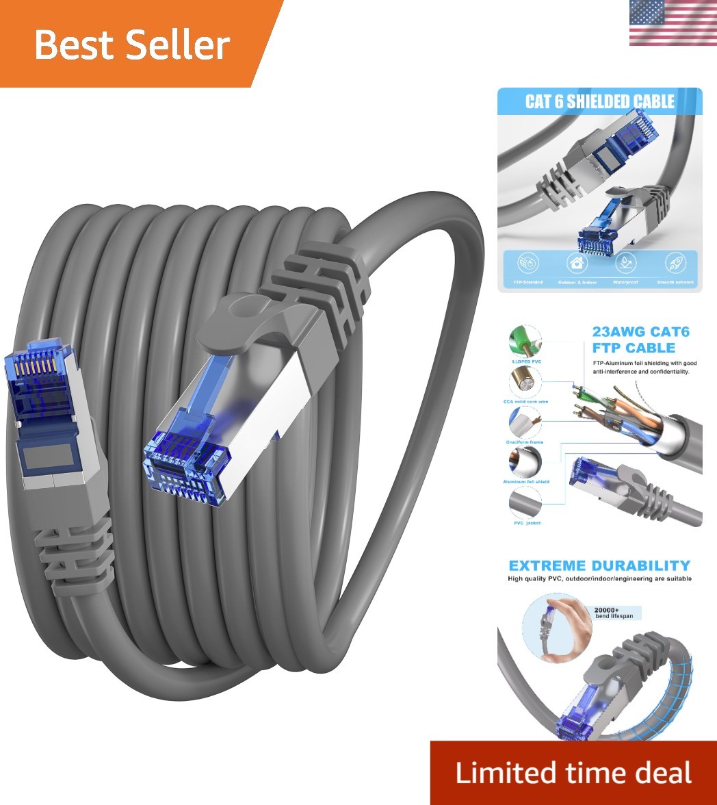 Durable 100ft Cat 6 Shielded Ethernet Cable - Waterproof & Direct Burial Ready