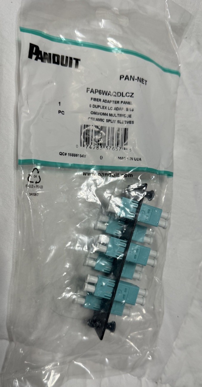 Lot of 8 Panduit FAP6WAQDLCZ Fiber Adapter Panels. MM LC Duplex Adapters OM3/OM4