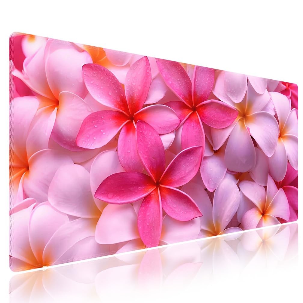 Wknoon Extra Large Gaming & 31.5L x 11.8W inches, Plumeria Flowers Bliss