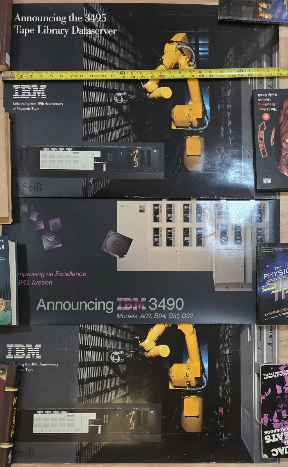 Lot Of 3 Vintage IBM Posters, Optical Library 3495 3490