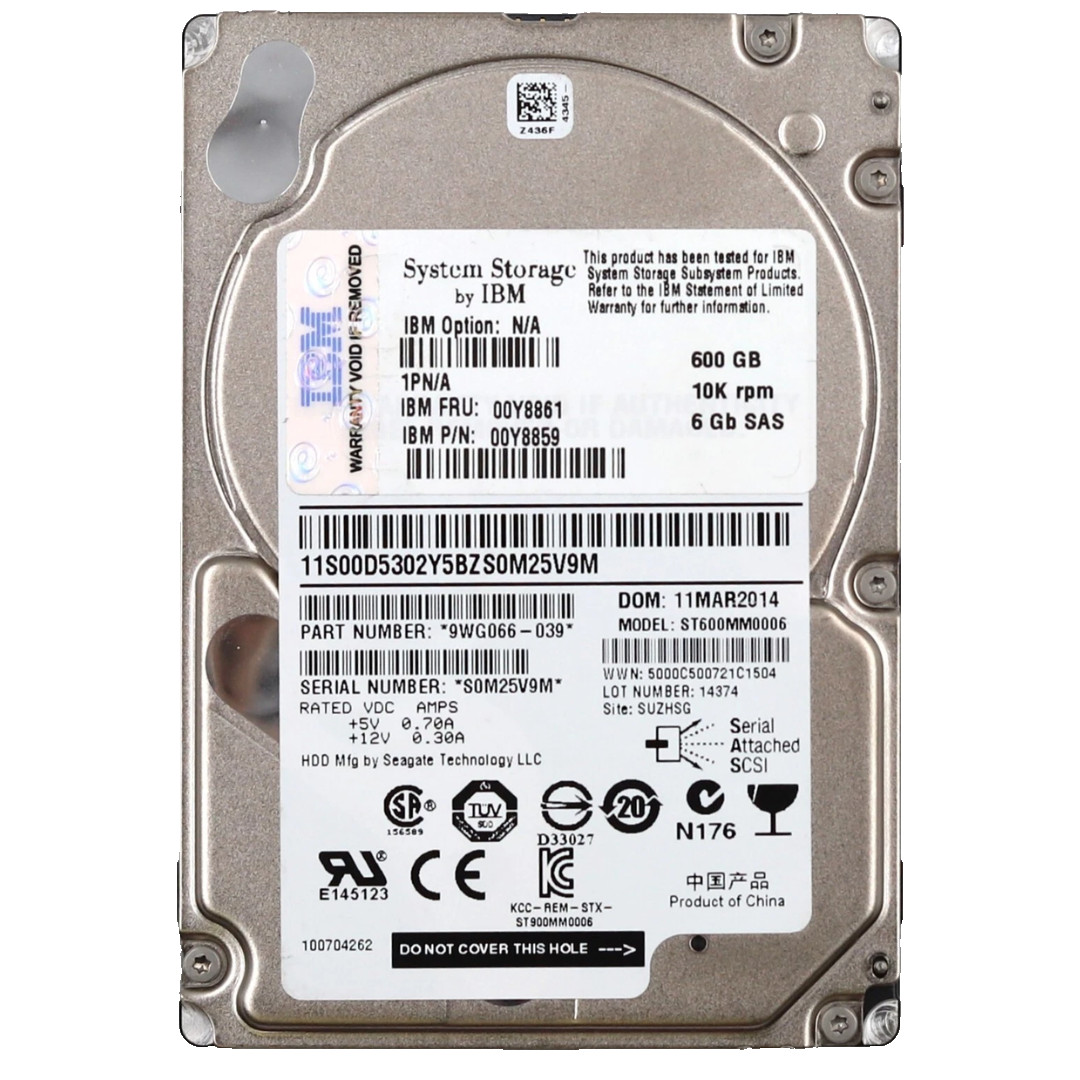 IBM 600GB 10K SAS 6Gb/s 2.5" SFF Enterprise HDD ST600MM0006 9WG066-039 00Y5707