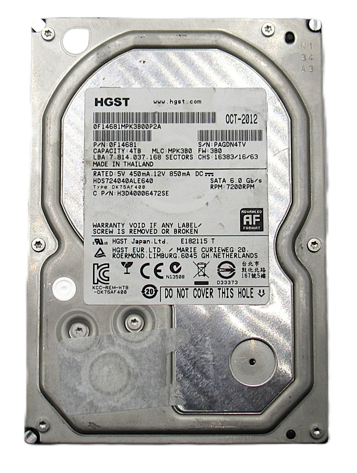 4TB HGST 7200 RPM HDS724040ALE640
