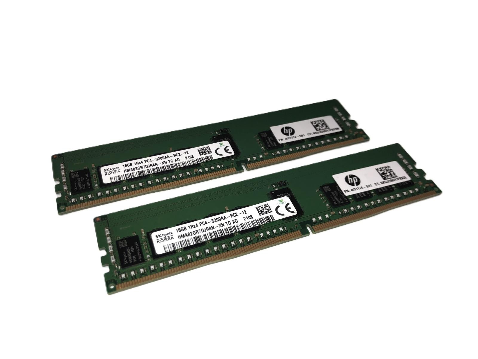 (Set of 2) HP SK Hynix 16GB 1RX4 PC4-3200A-RC2-12 / HMA82GR7DJR4N-XN Server RAM