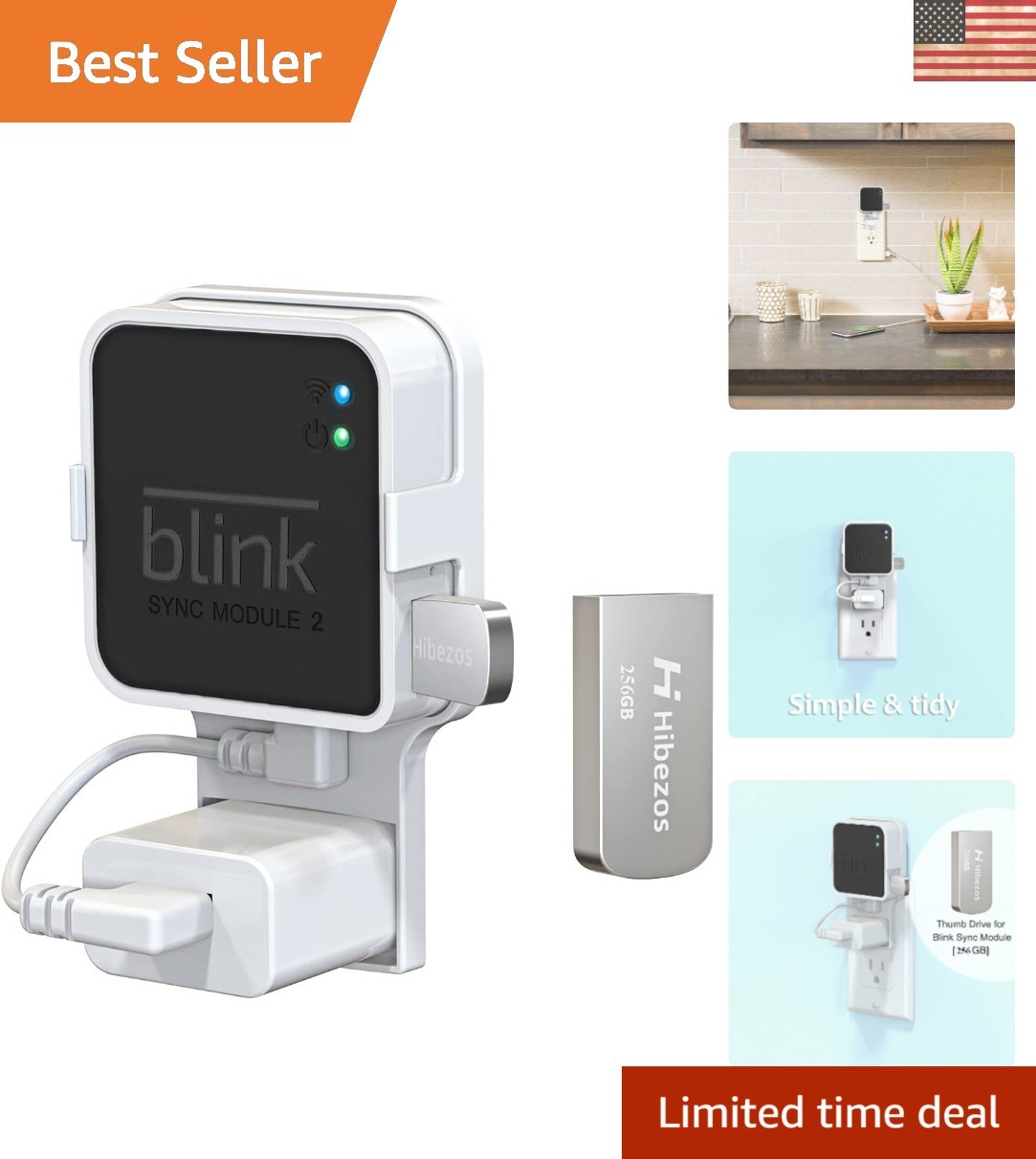 Elegant 256GB USB Flash Drive & Wall Mount for Blink Sync Module 2 - Tidy Setup