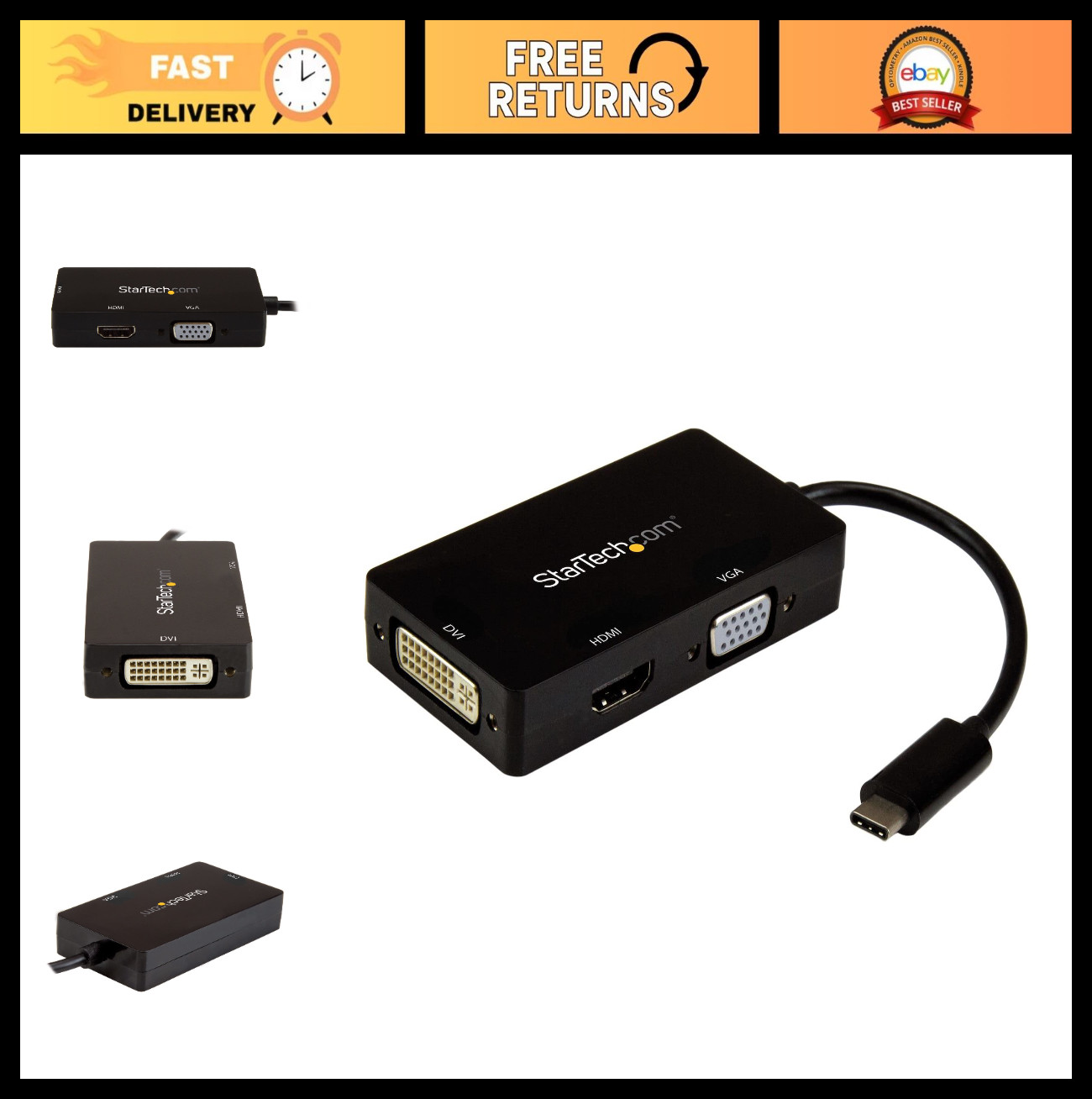 4K USB C to HDMI VGA DVI Multi-Port Video Adapter for Mac Windows Laptop Monitor