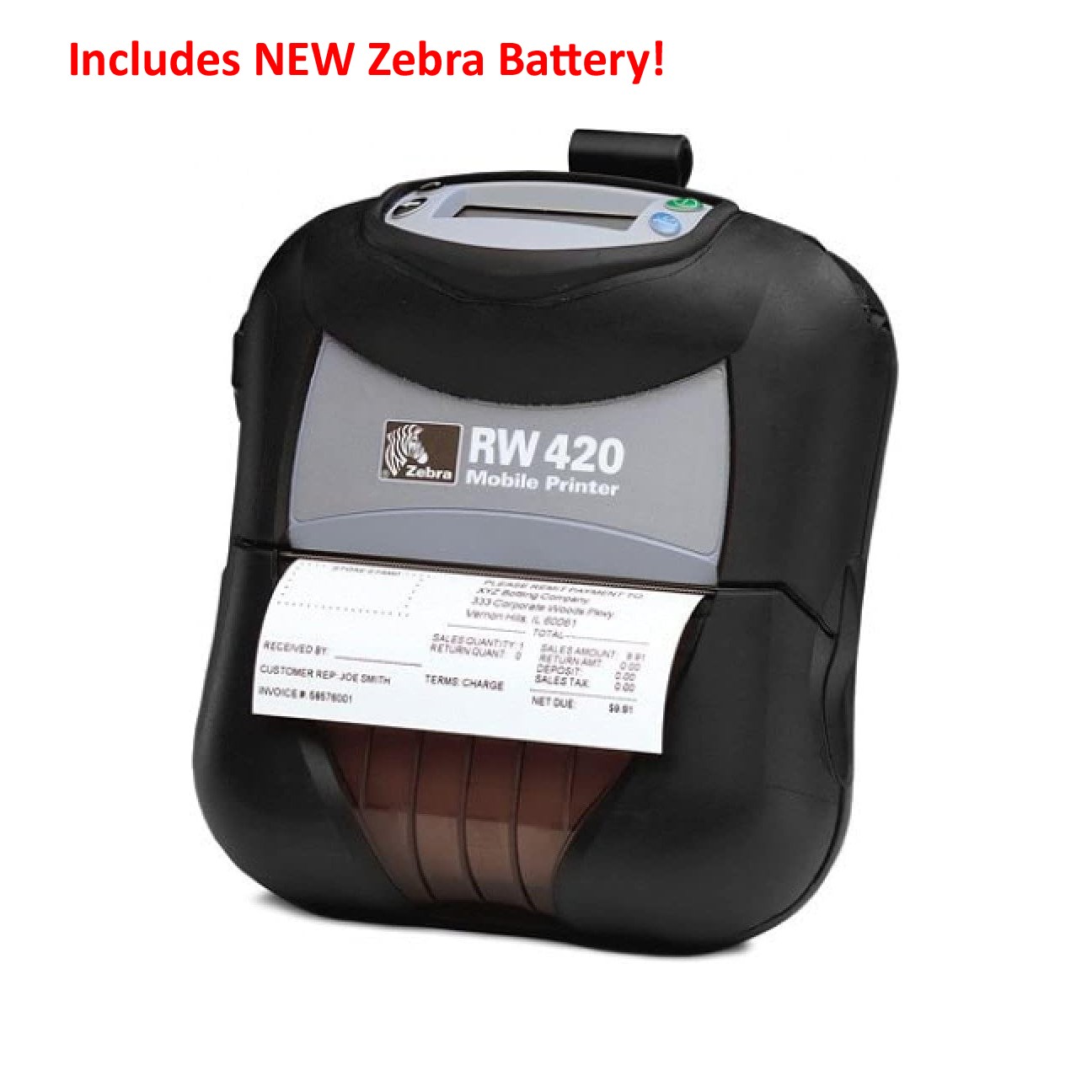 Zebra RW 420 RW420 R4D-0UBA000N-00 Thermal 4" Printer BLUETOOTH USB +NEW Battery