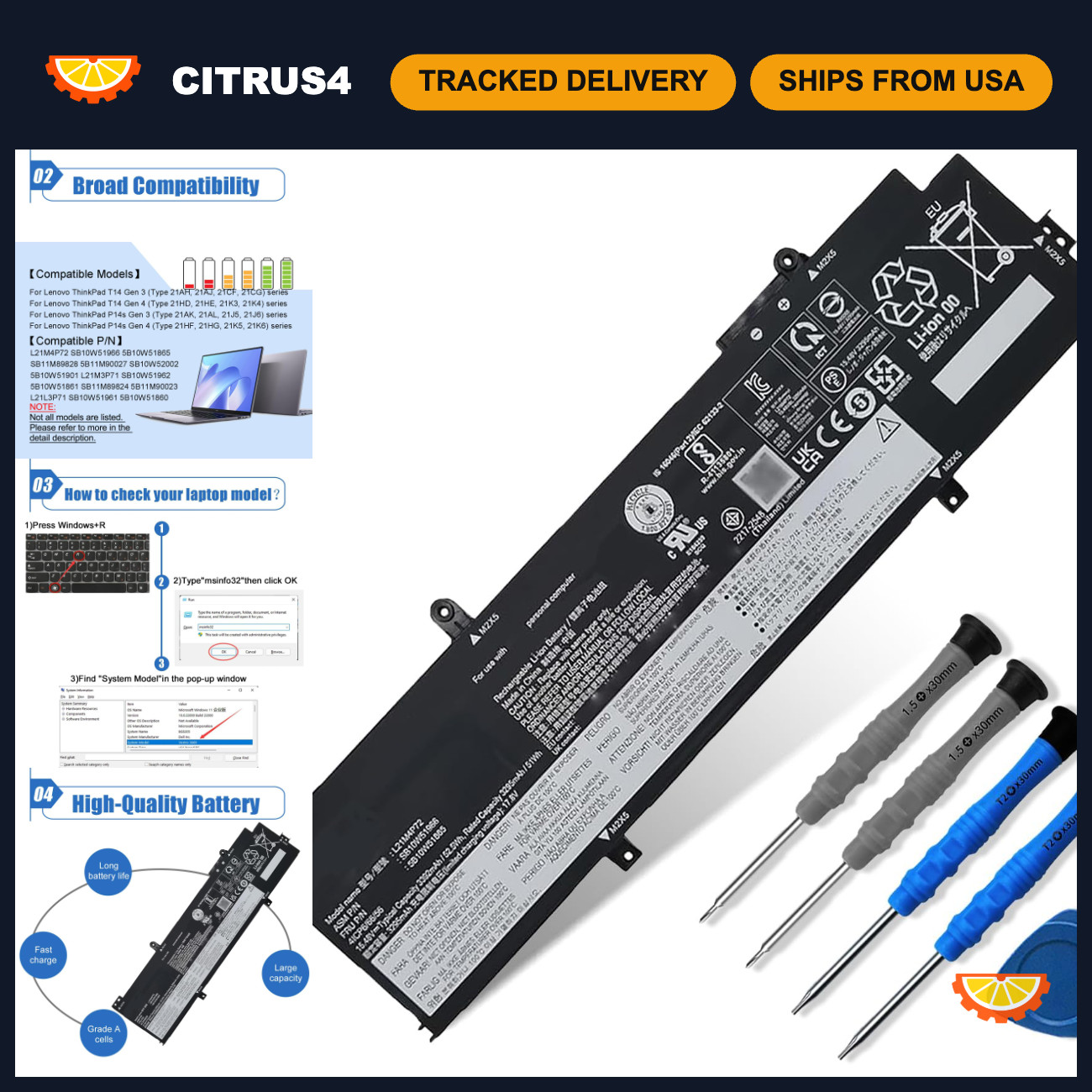 High-Capacity 52.5Wh Laptop Battery Replacement for T14/P14s Gen 3/4 - 15.48V