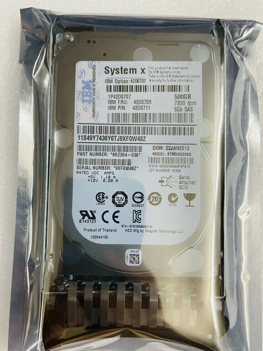 NEW IBM 42D0707 42D0708 500GB 7200RPM 6GBPS NL SAS 2.5" SLIM HARD DRIVE
