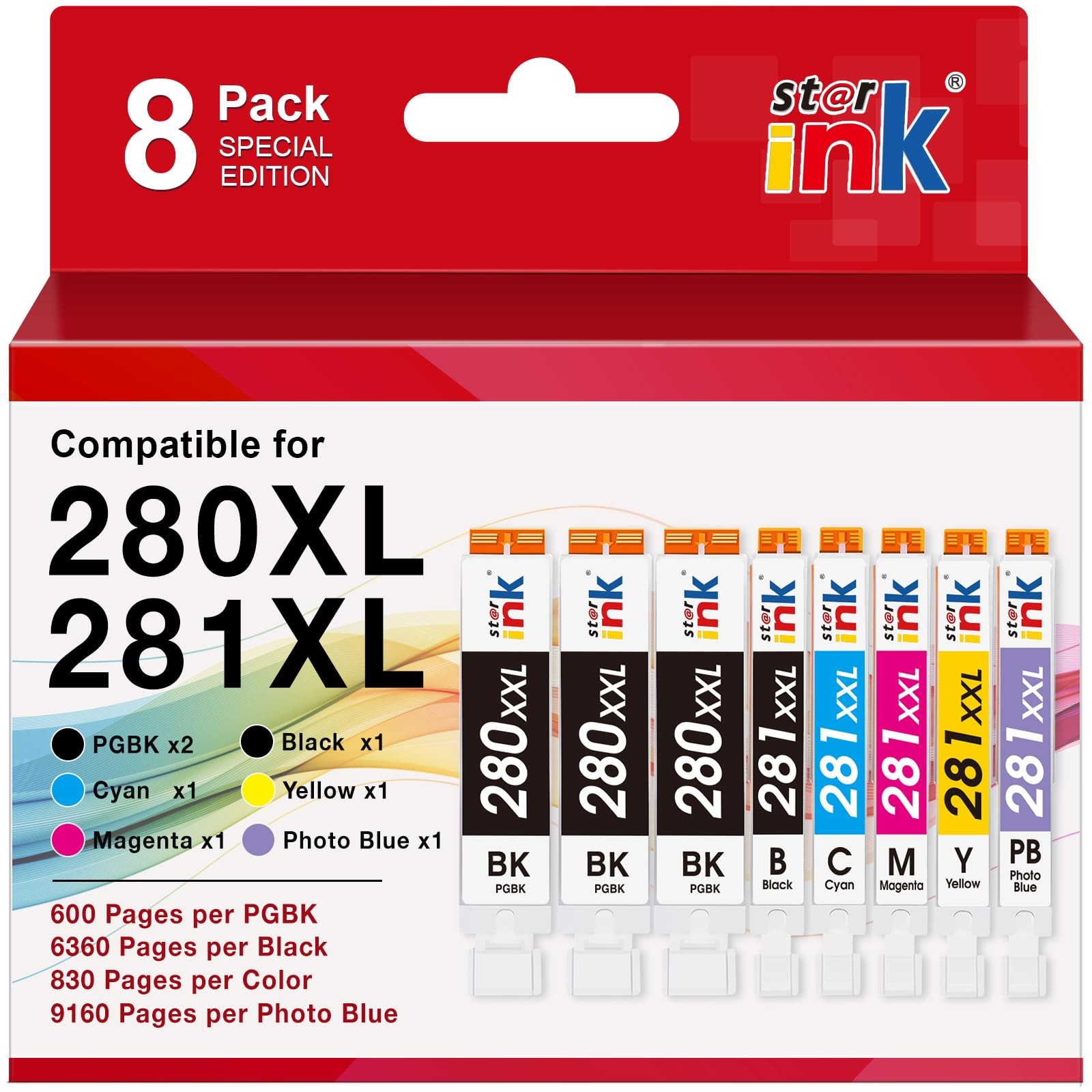 Starink 8 Pack 280XXL 281XXL Ink Cartridges for Canon