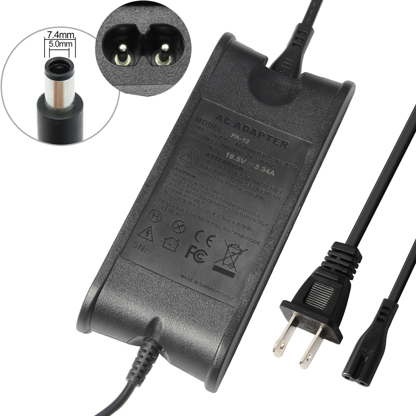 65/90W AC Adapter Charger for Dell Inspiron 15 (3520) (3521) Laptop Power Supply