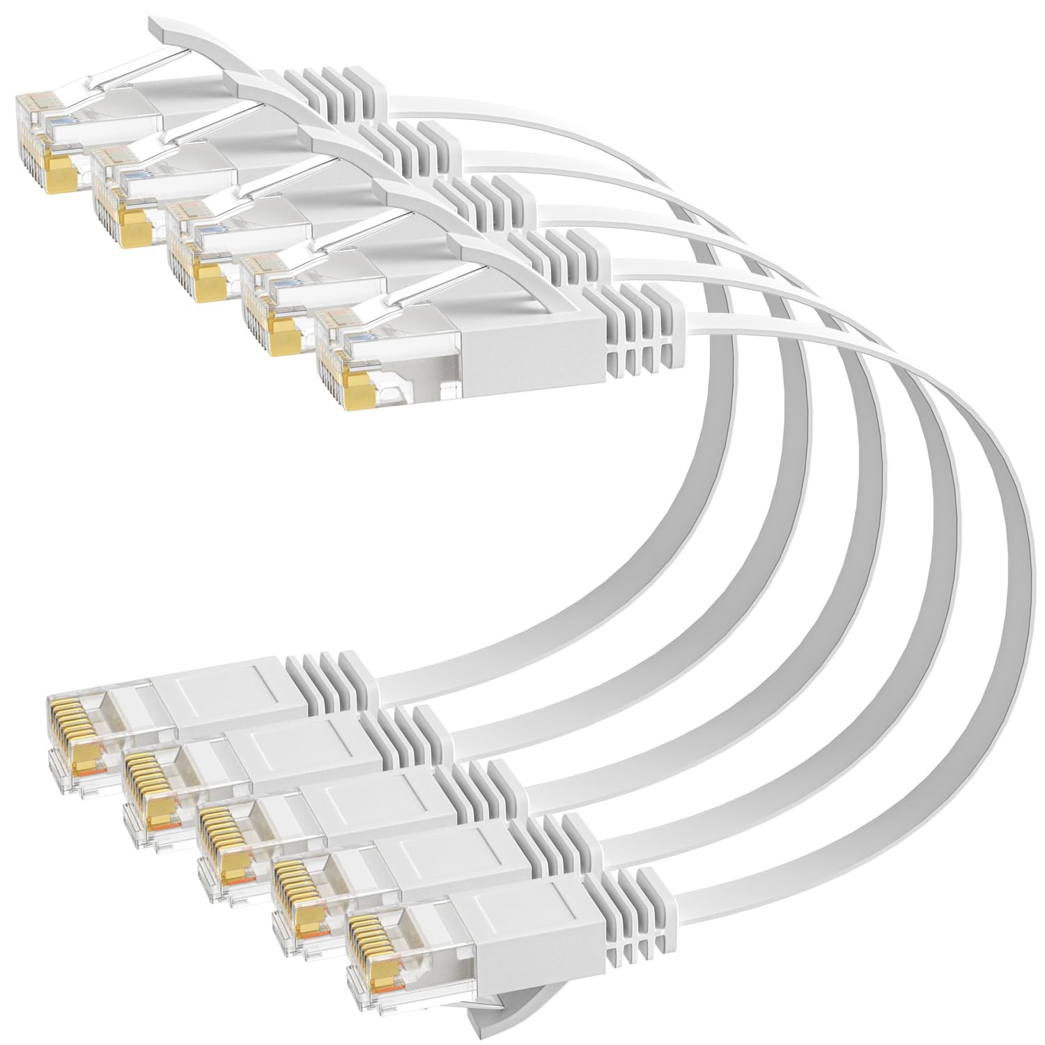 Elecan Cat 6 Flat Ethernet Cable 0.6 Ft/5 Pack, High Speed Slim 0.6FT, White