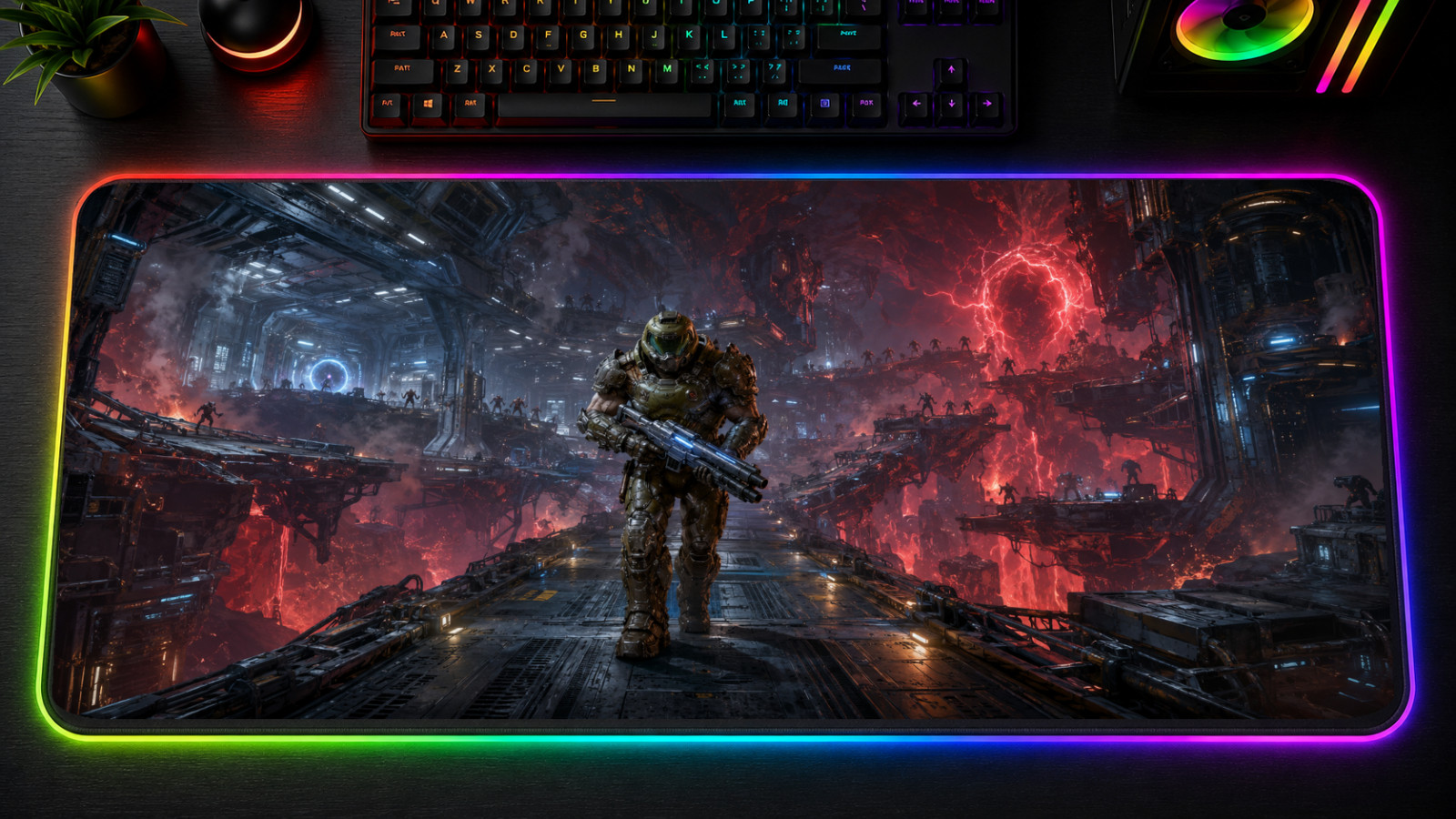 DOOM Slayer RGB XXL Gaming Mouse Pad LED Large Desk Mat