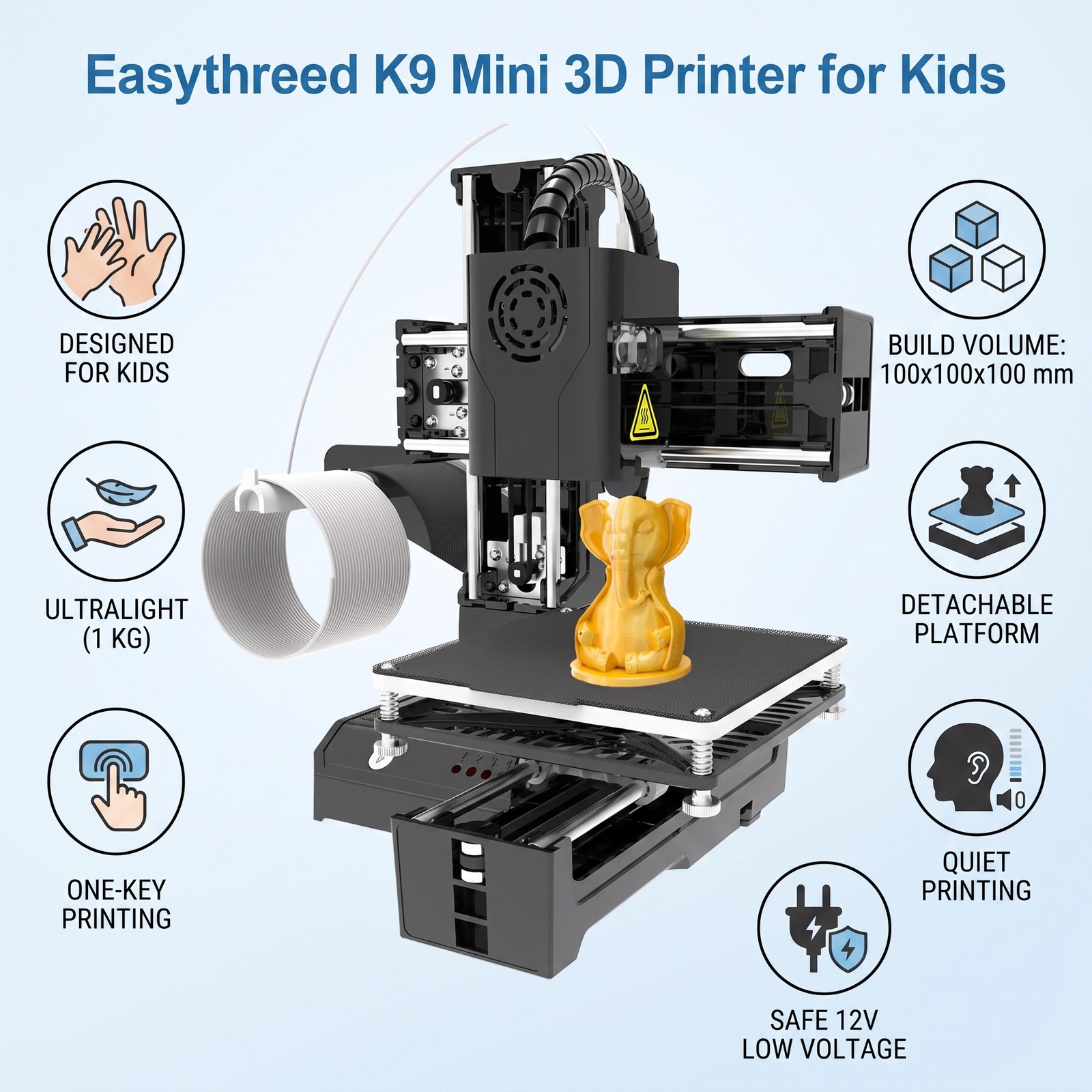 EasyThreed K9 FDM Mini 3D Printer Detachable Platform Desktop FDM Printer