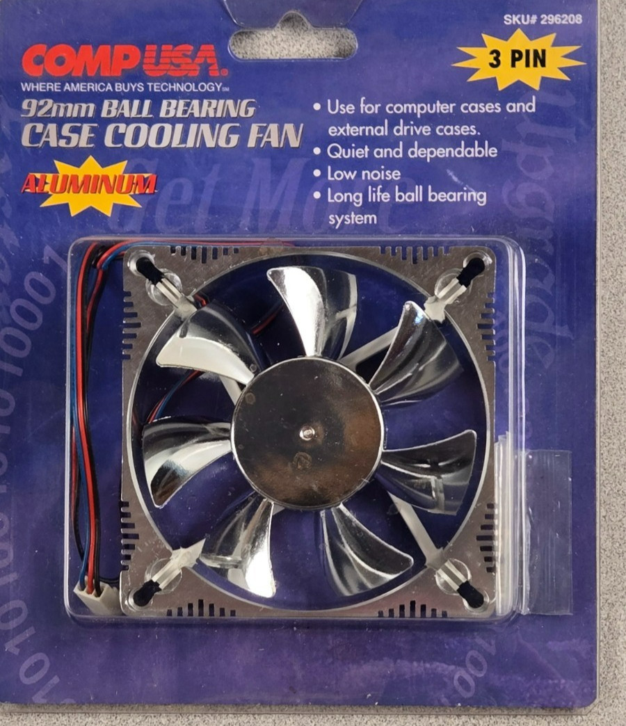 VINTAGE New in Box CompUSA 92mm Aluminum Case Fan - SKU 296208 - Rare NOS (b2)