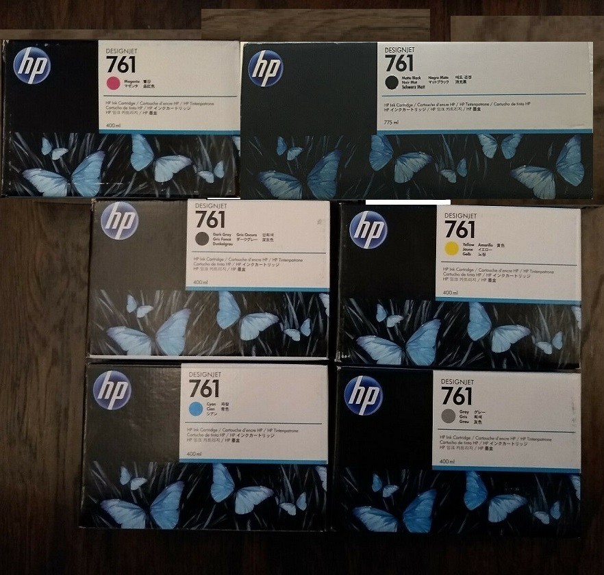 Genuine Factory Sealed HP 761 Set of 6 Inkjet Cartridges 2023-2024 T7100 T7200