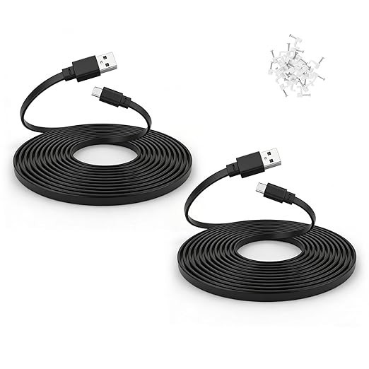 2 Pack USB Type-C Cable 25 ft for CCTV Security Camera Outdoor, Flat Wa...