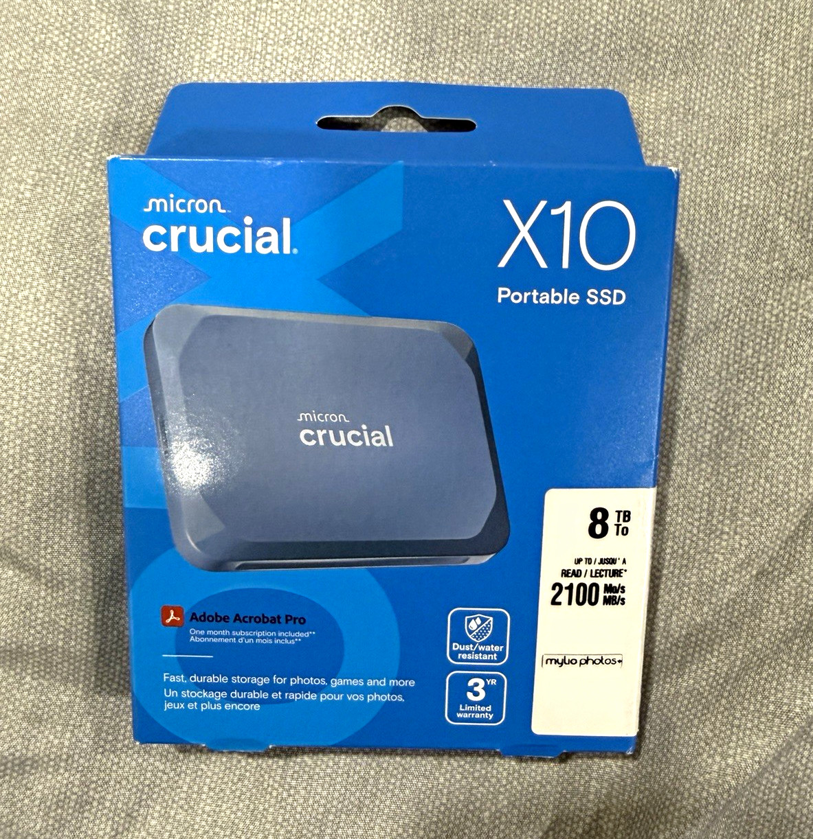 Crucial X10 8TB Portable External SSD USB-C USB 3.2 Gen 2x2 2100MB/s