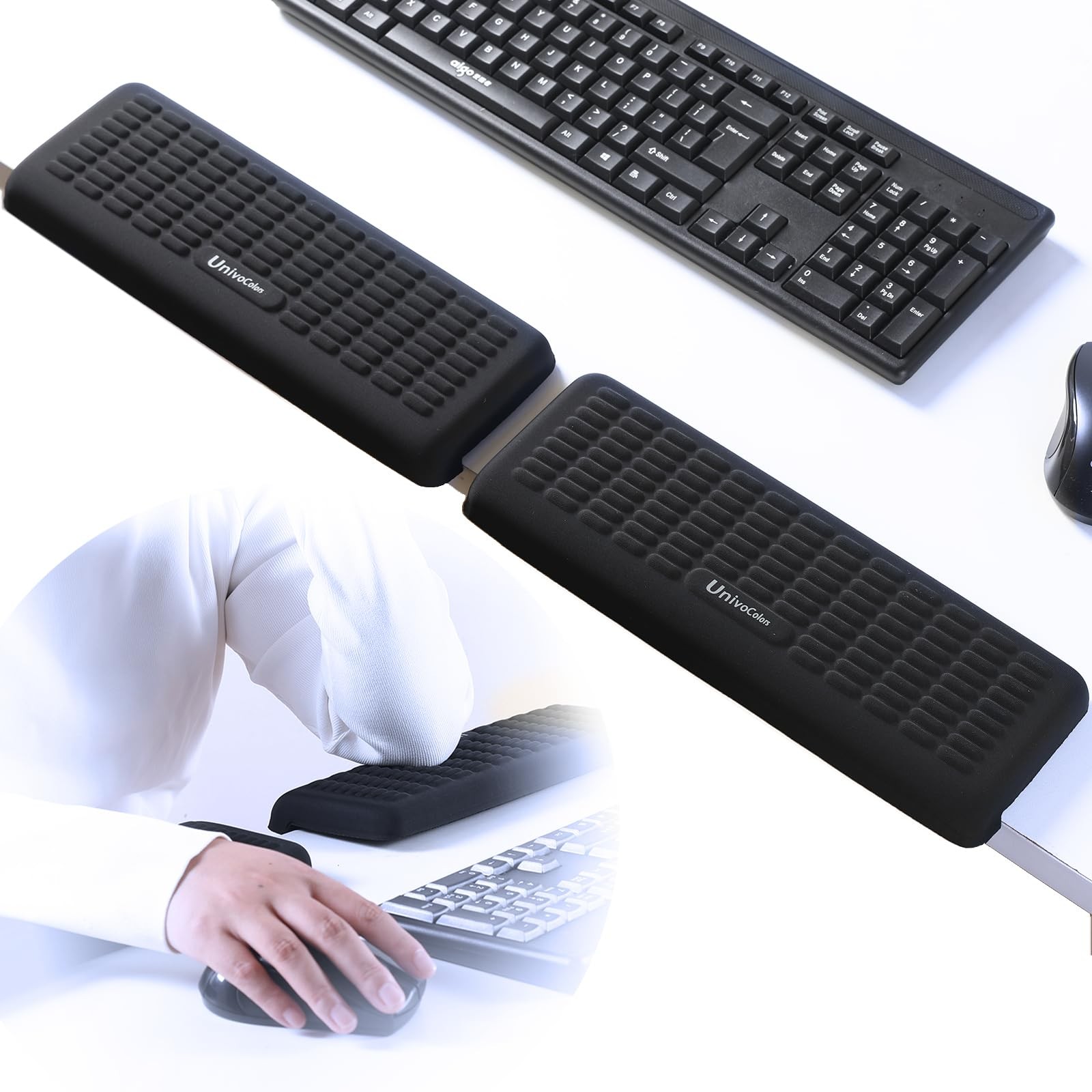 2 PCS LShaped Desk Wrist Rest Elbow Pad Memory Foam 11.8x3.9 Inch Black