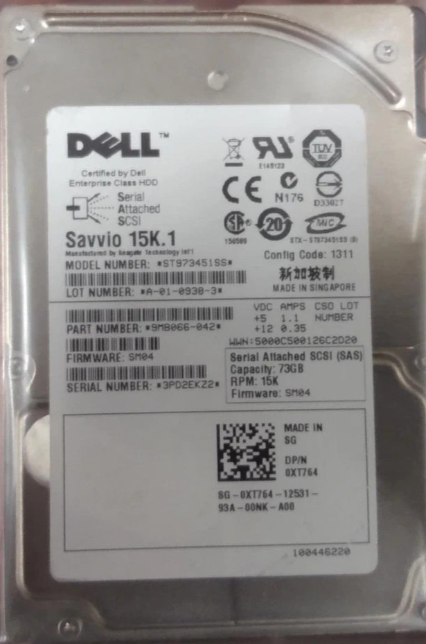 Dell XT764 ST973451SS 73GB 15K 3Gb/s 2.5" SAS Enterprise Server HDD Hard Drive