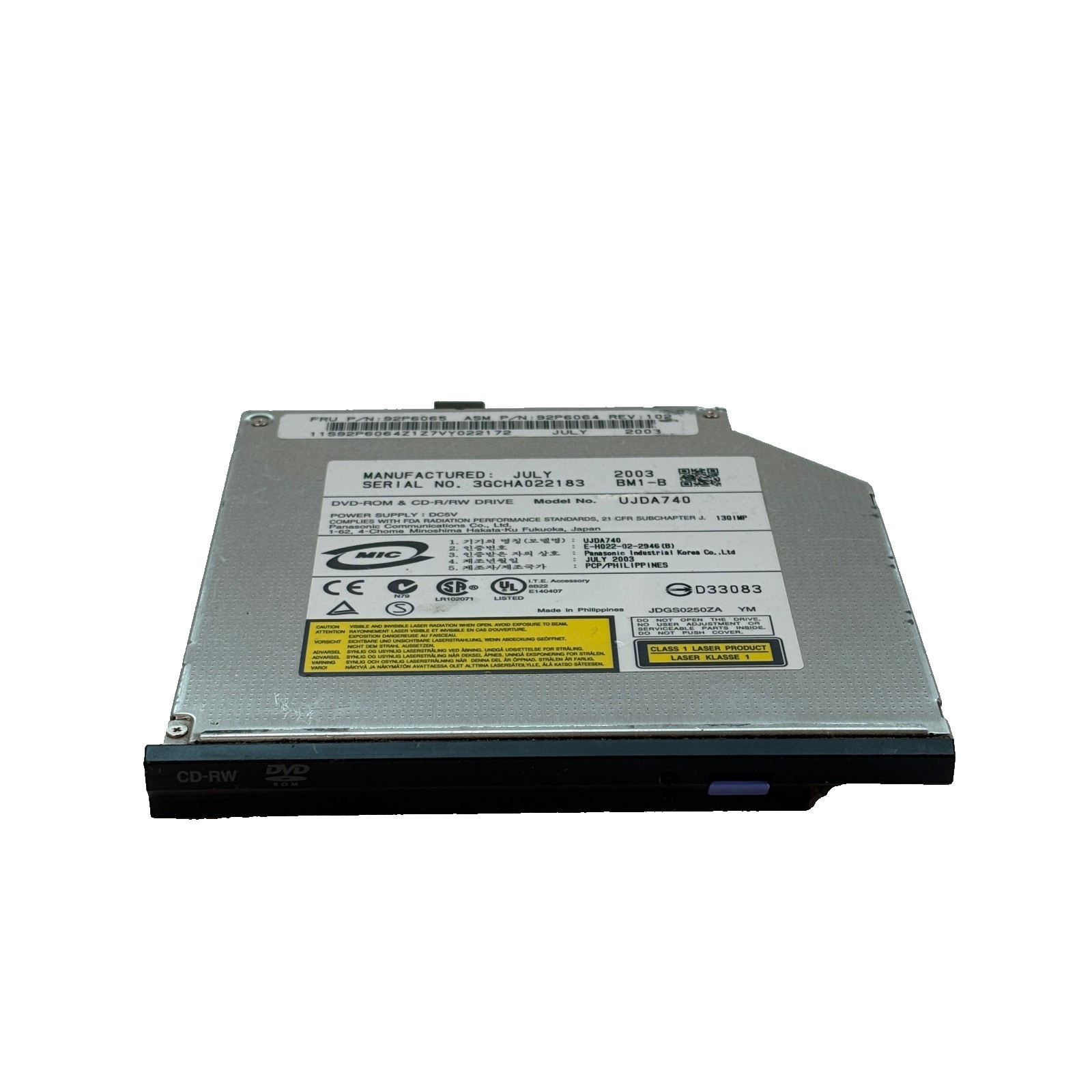 PANASONIC #UJDA740 DVD-ROM & CD-R/RW DRIVE