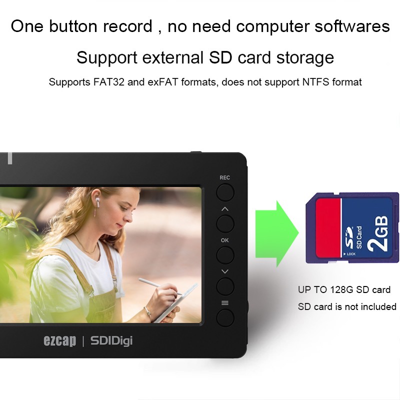 SDI HDMI Video Capture Card 1080P 60fps Camera Game Recorder One Key To SD Card