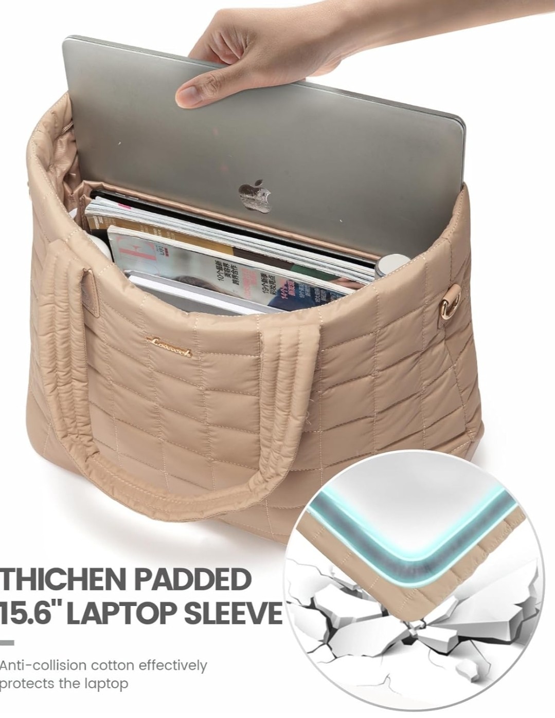 Laptop Tote Bag for Women 15.6 Inch Lightweight Puffer Work Tote Bag Quilted