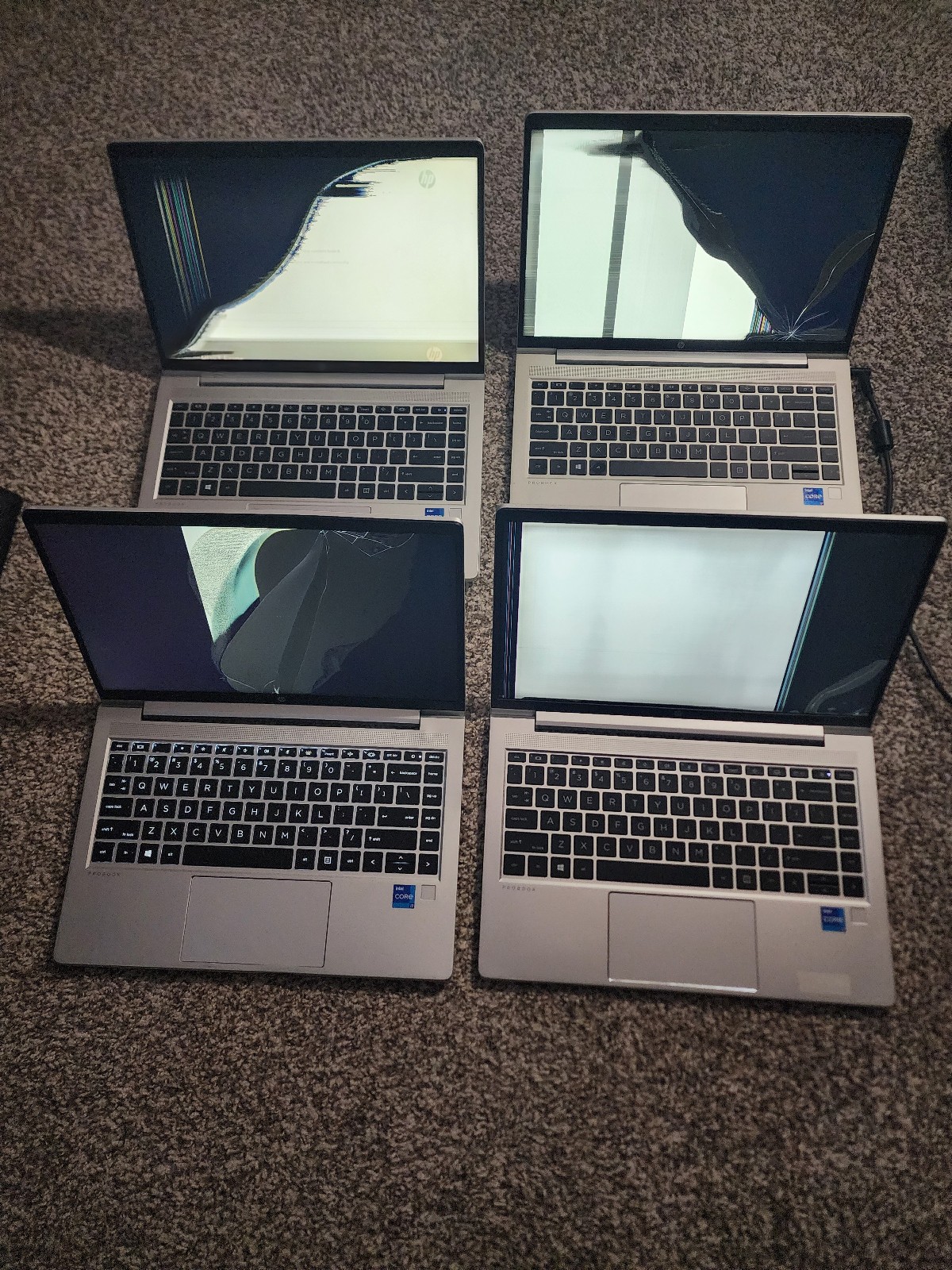LOT OF 4  HP ProBook 640 G8 i7-1135G7  NO RAM, CRACKED LCD'S BOOTED PARTS/REPAIR