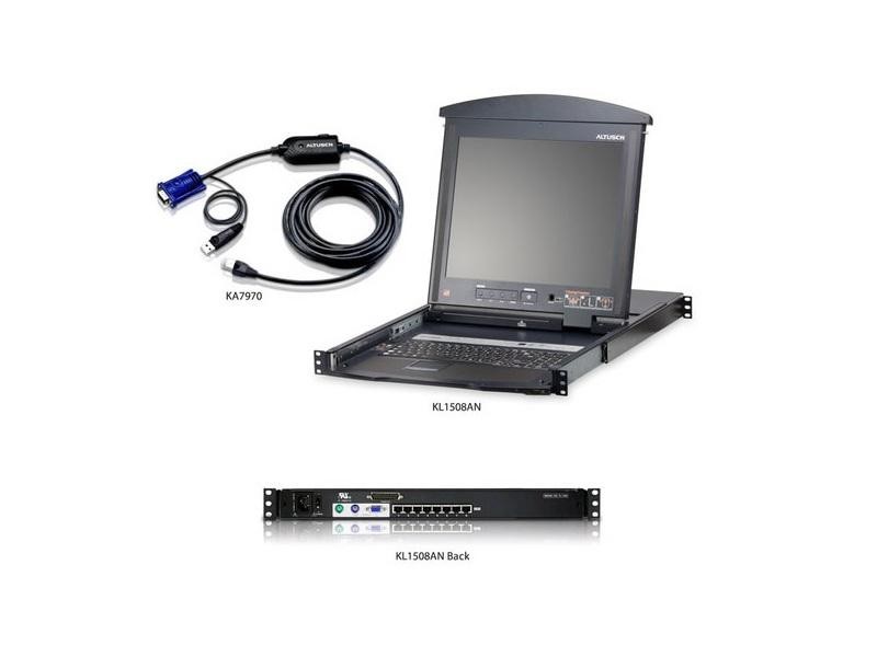 Aten KL1508ANUKit 8-port 19in Dual Rail LCD KVM Switch and Cable Bundle