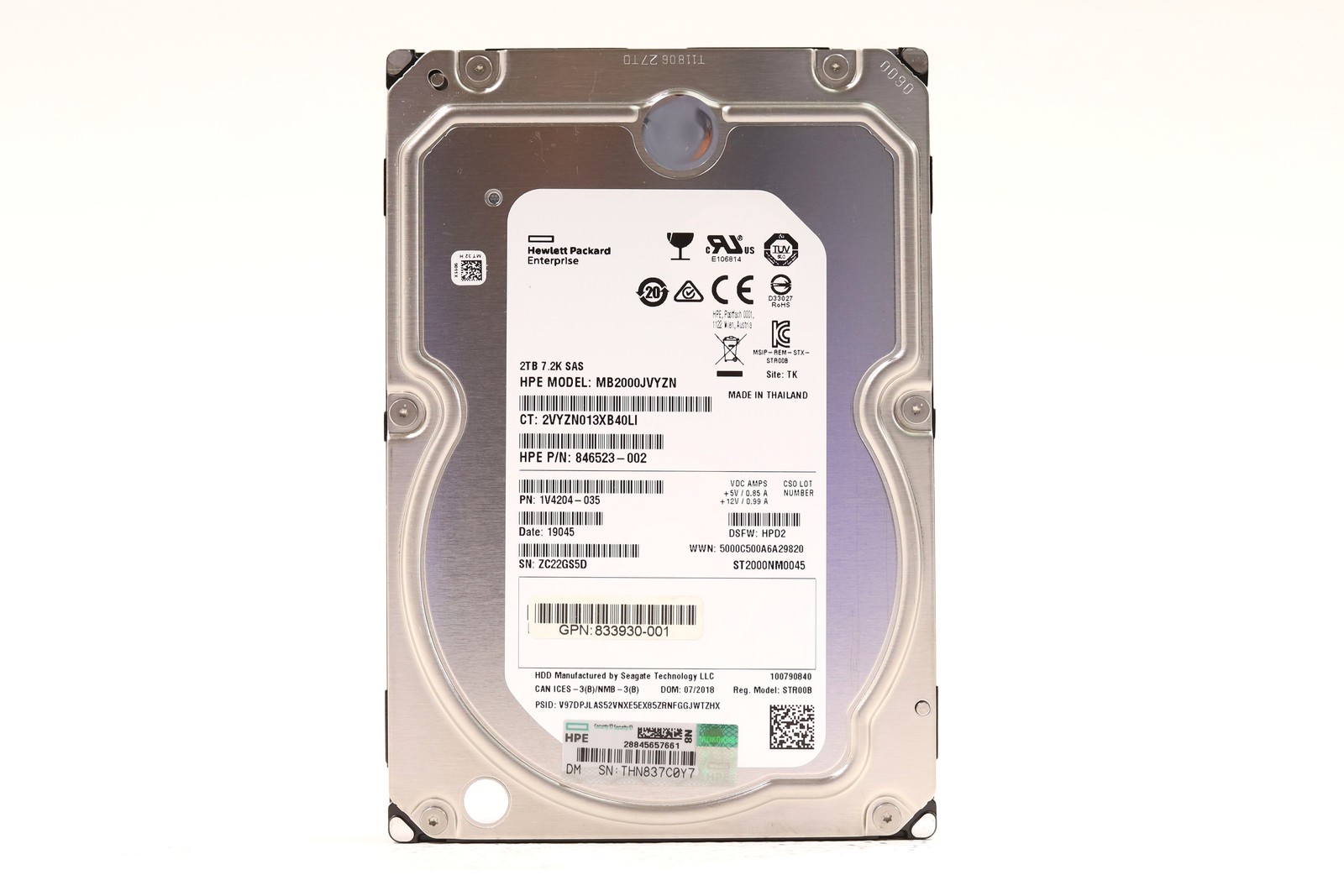 HPE MB2000JVYZN 2TB 3.5" 12Gb/s 7.2K RPM SAS Hard Drive P/N: 833930-001 Tested
