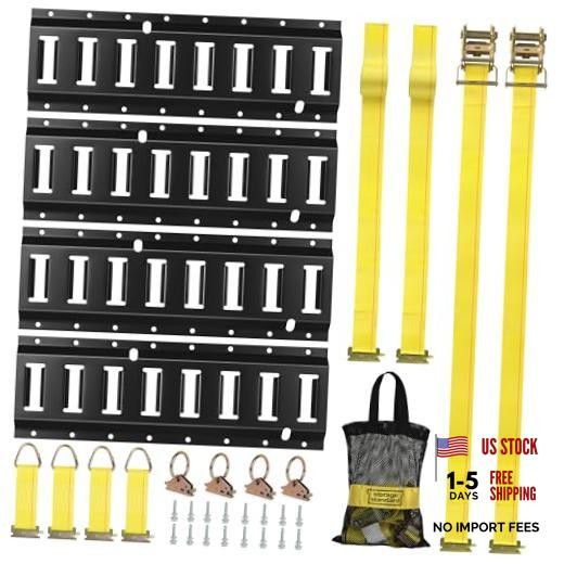 E Track Rail Tie-Down Kit 4 Rails & Accessories (16'' Tracks) for Trailers,