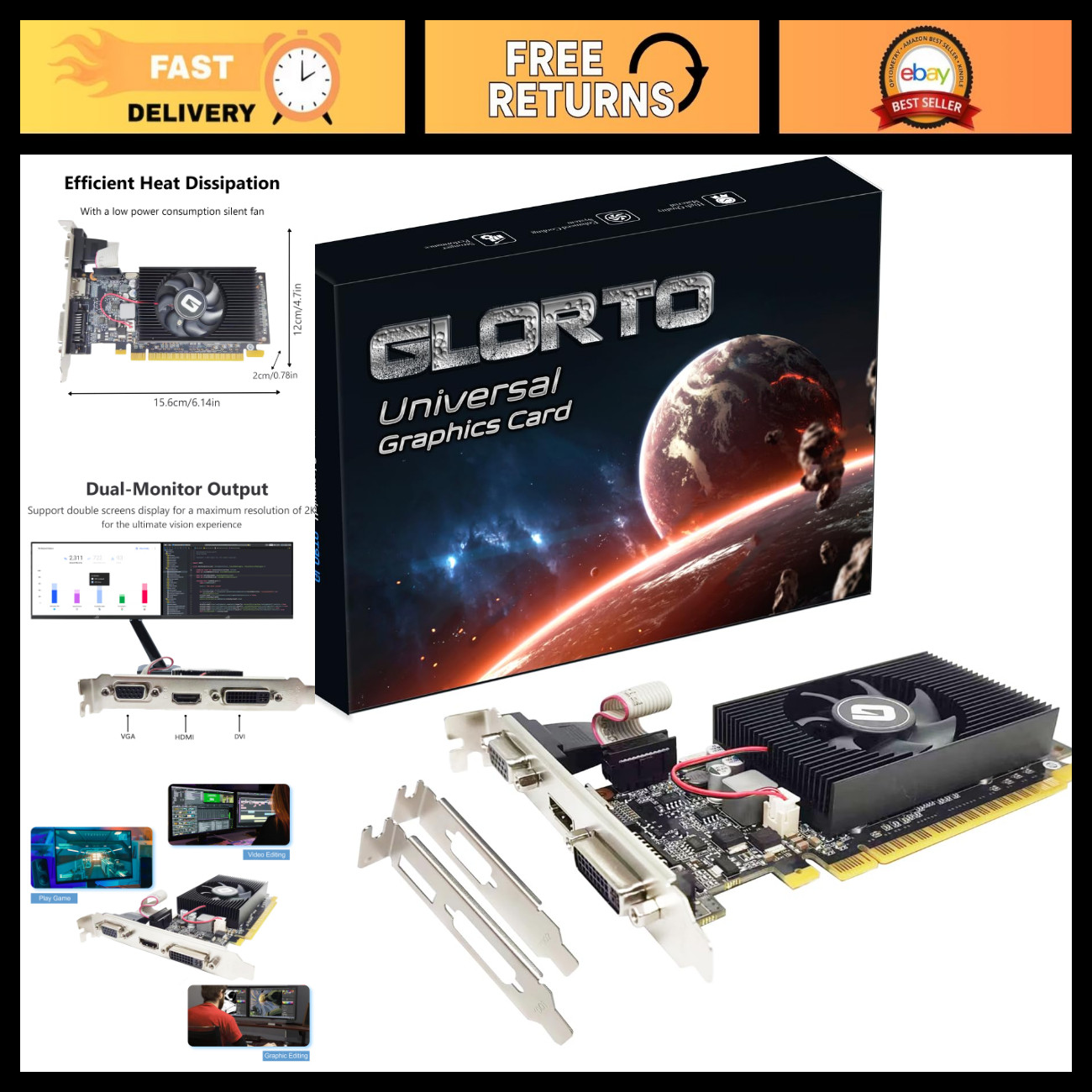 Low Profile 2GB DDR3 Graphics Card, PCIe x16, HDMI/VGA/DVI, Entry-Level GPU for