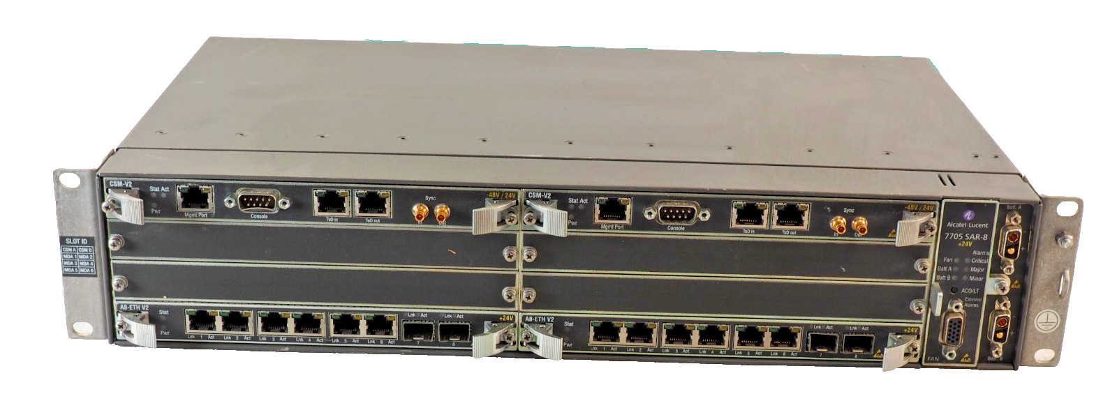 ALCATEL LUCENT 7705 SAR-8 +24V 3HE02773AAAA Router w/2*A8-ETH-V2 ,2*CSM-V2