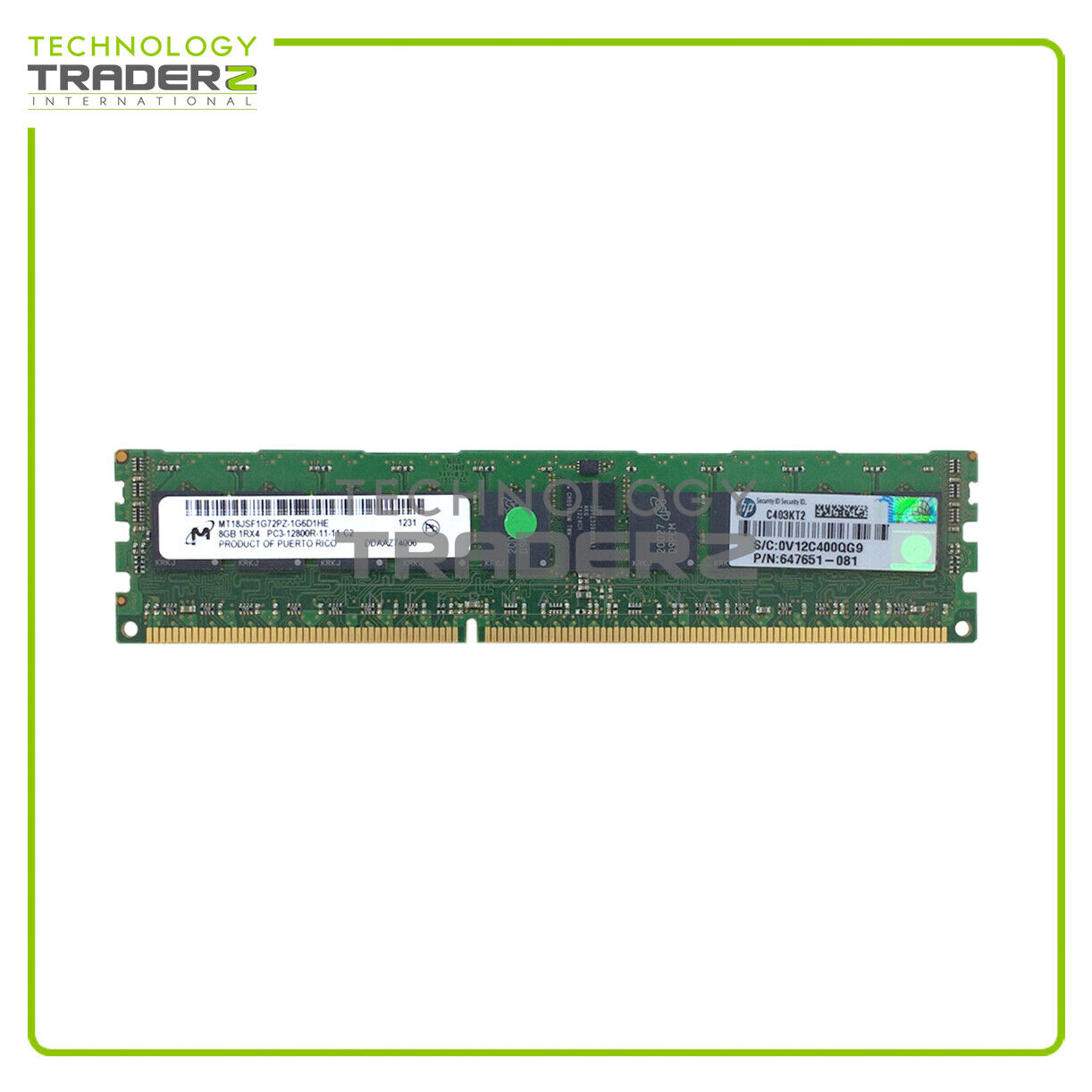 LOT OF 2 HP 8GB PC3-12800R DDR3-1600 1Rx4 ECC Memory 647899-B21 647651-081