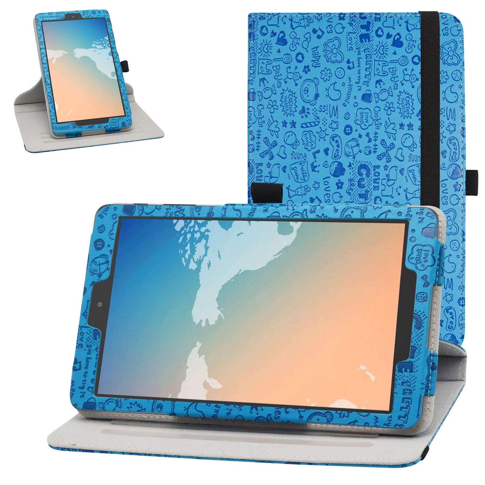 for Alcatel Joy Tab 2 Case, 360 Degree Rotary Stand with Cute Pattern Cover f...