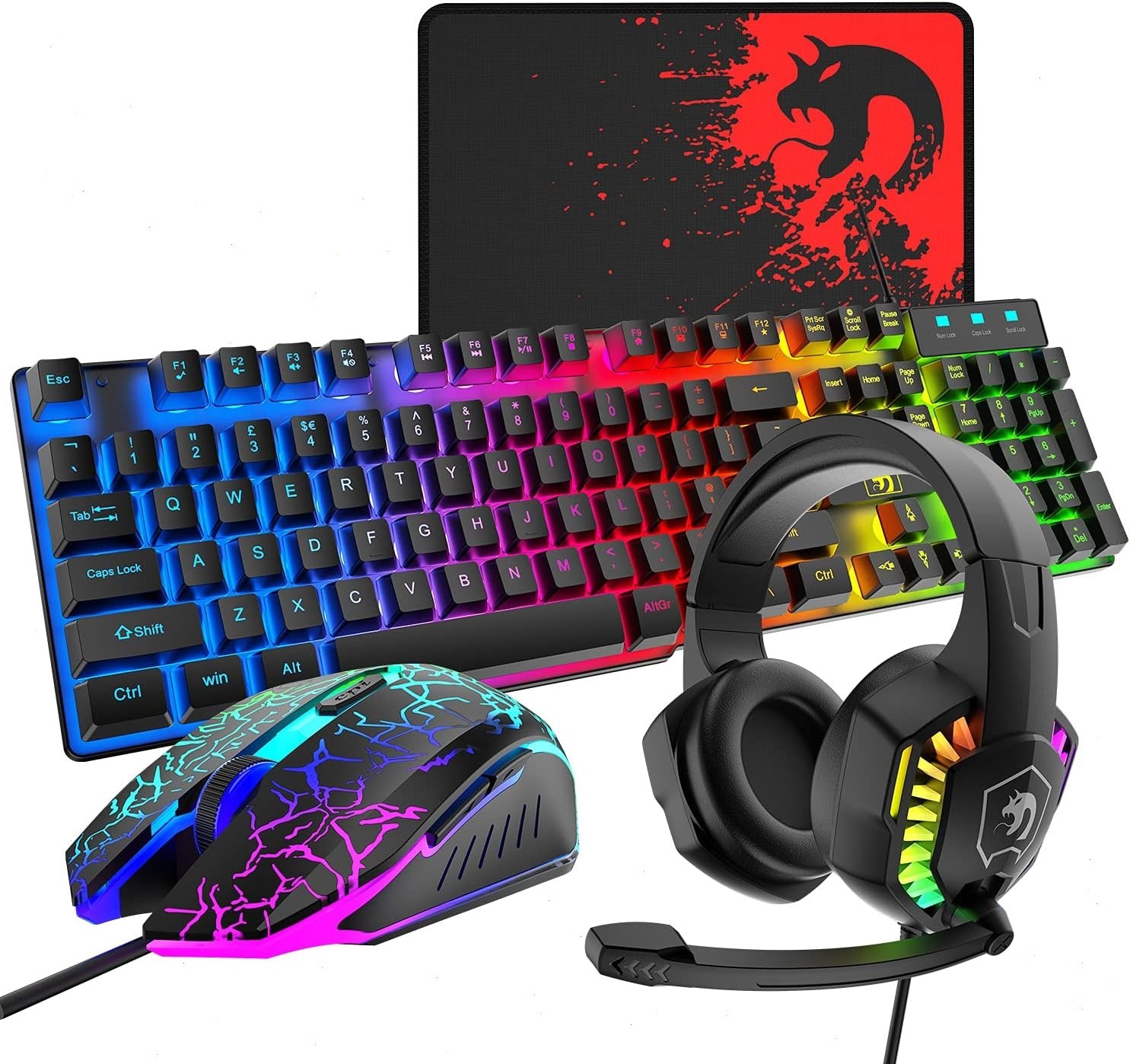 ZIYOULANG T11 UK Layout 4-in-1 Wired Gaming Keyboard Mouse Combo Headset For PC