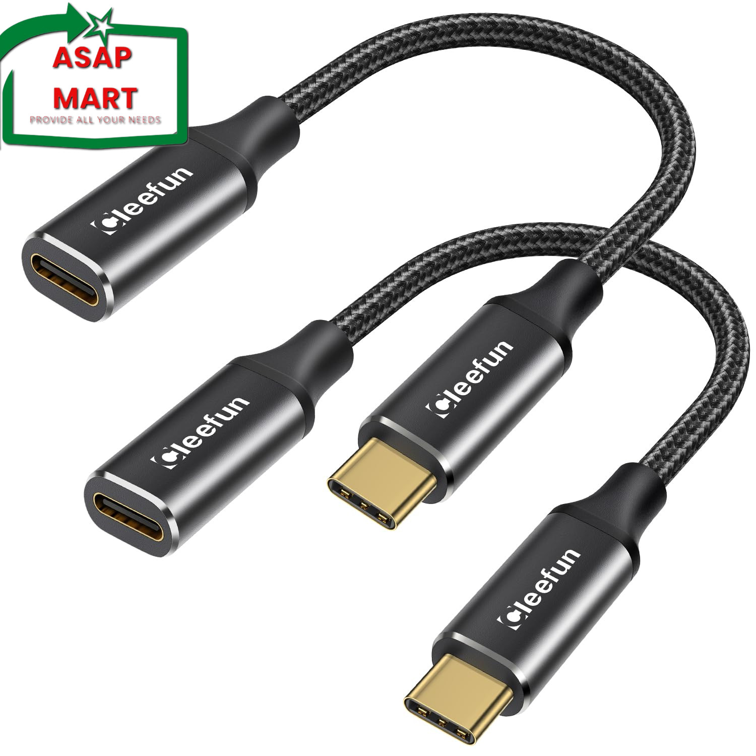 CLEEFUN USB C Extension Cable 1Ft 2Pack, USB C 3.2 Male to USB C Female Extensio